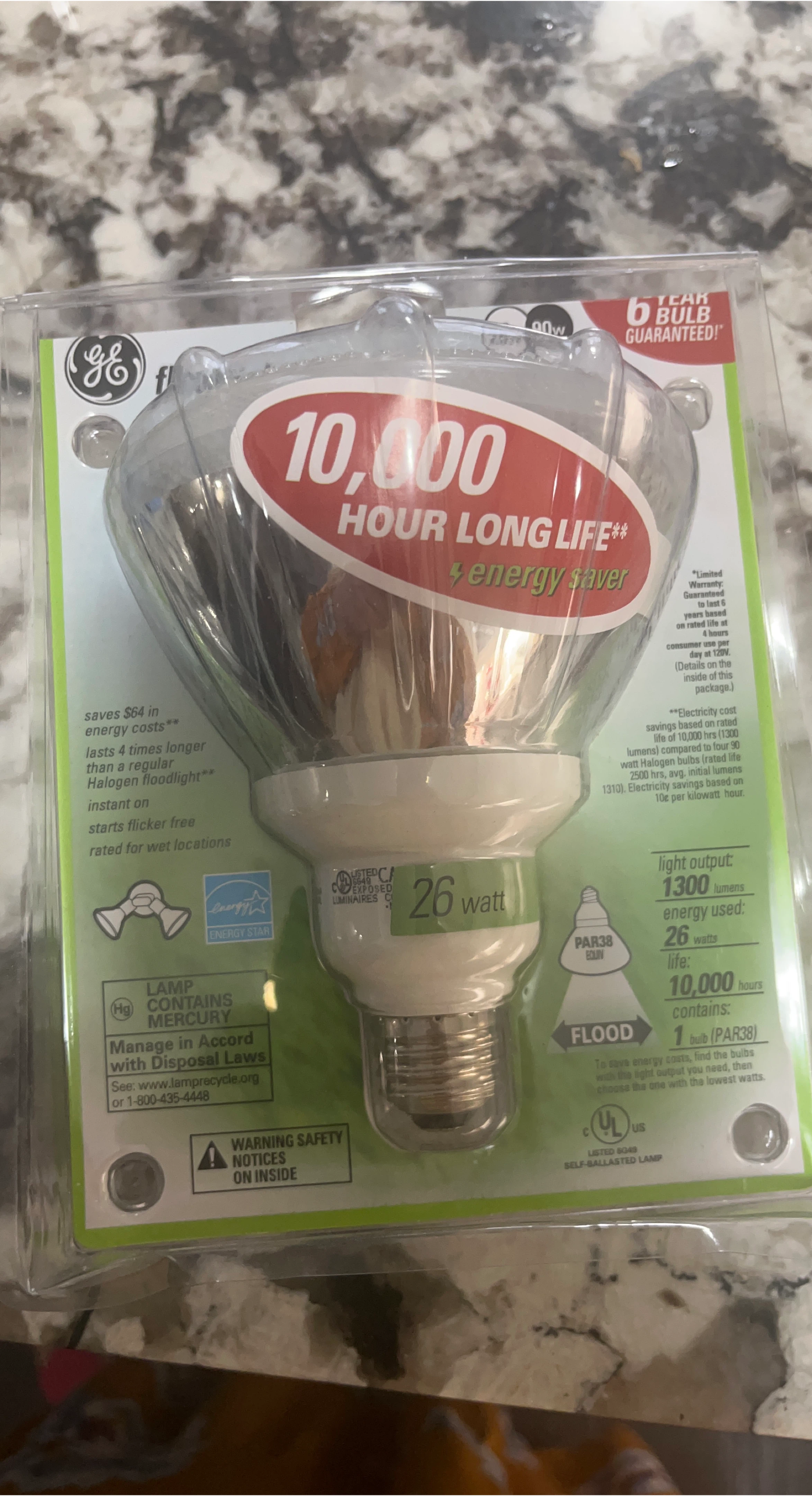 GE 26W PAR38 Flood Light Bulb - 10,000 Hour Long Life