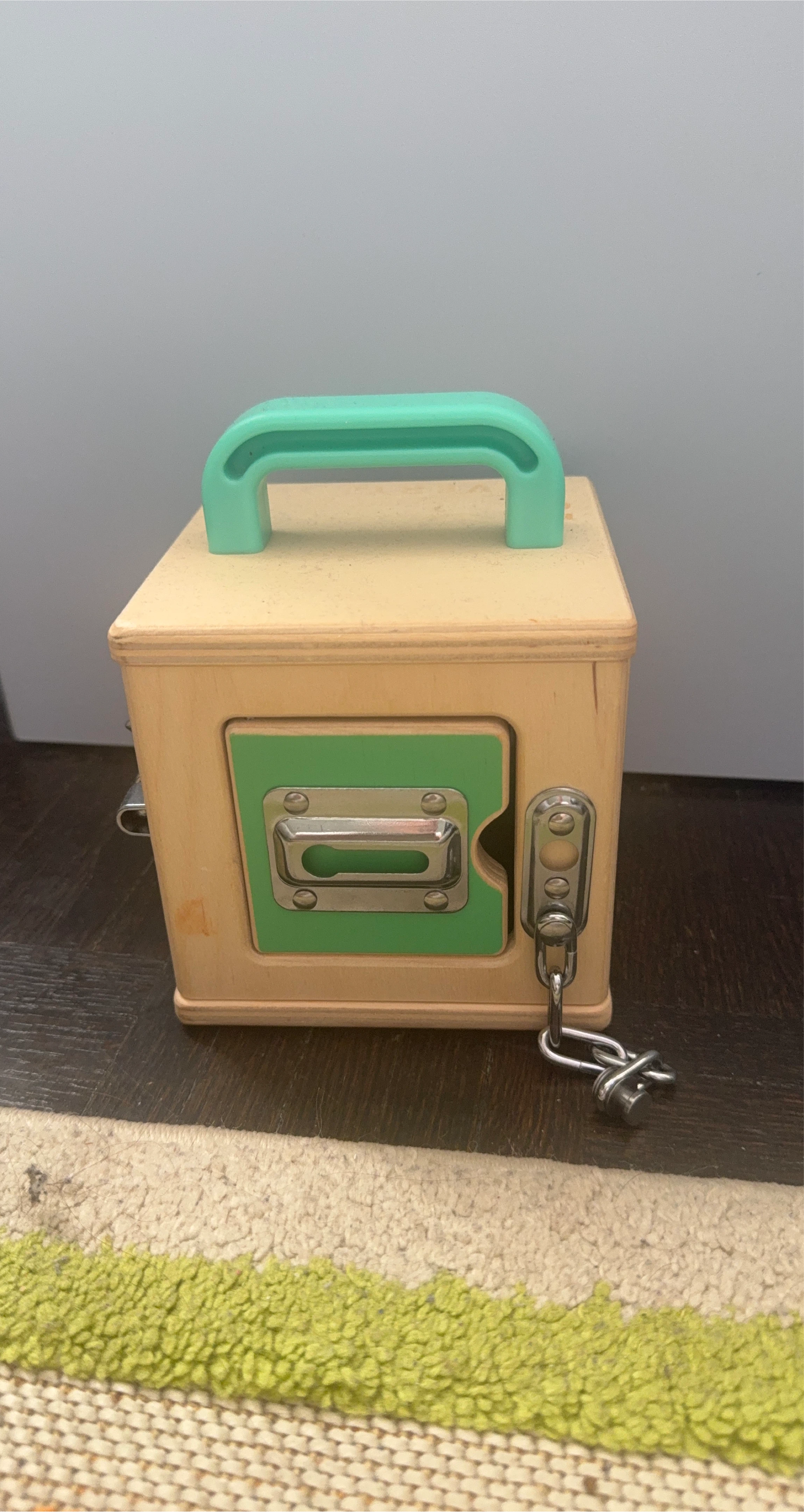 Wooden Busy Cube with Latch and Handle