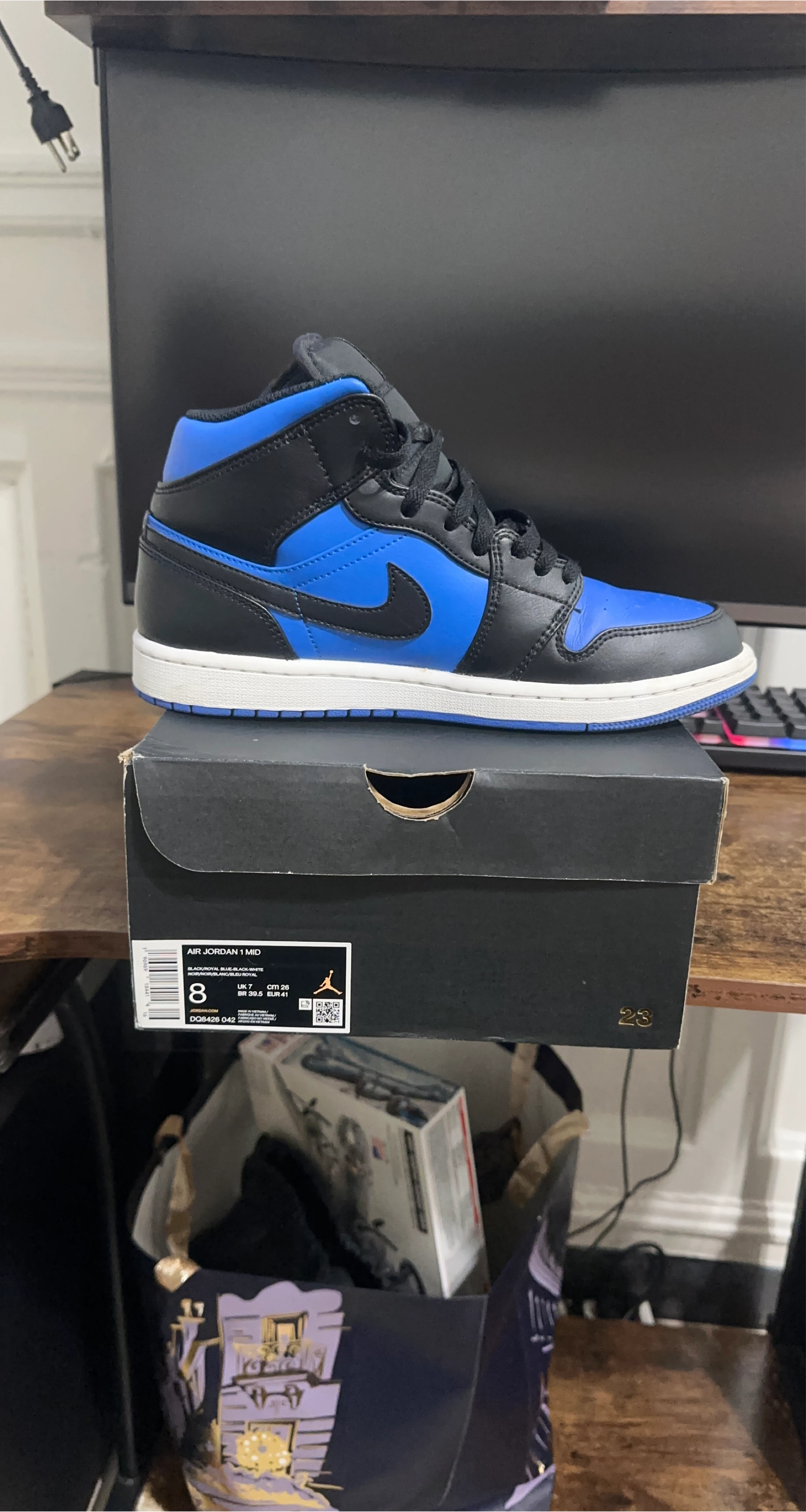 Air Jordan 1 Mid Black Royal Blue White Size 8