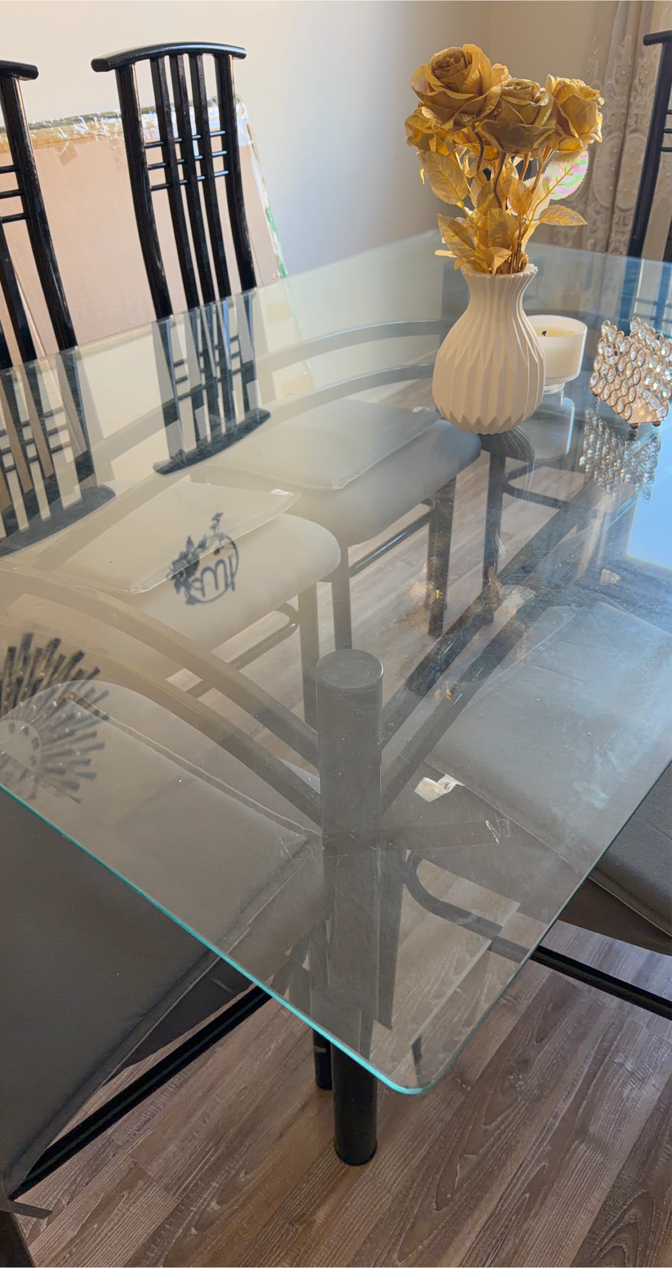 Glass Top Dining Table with 6 Chairs