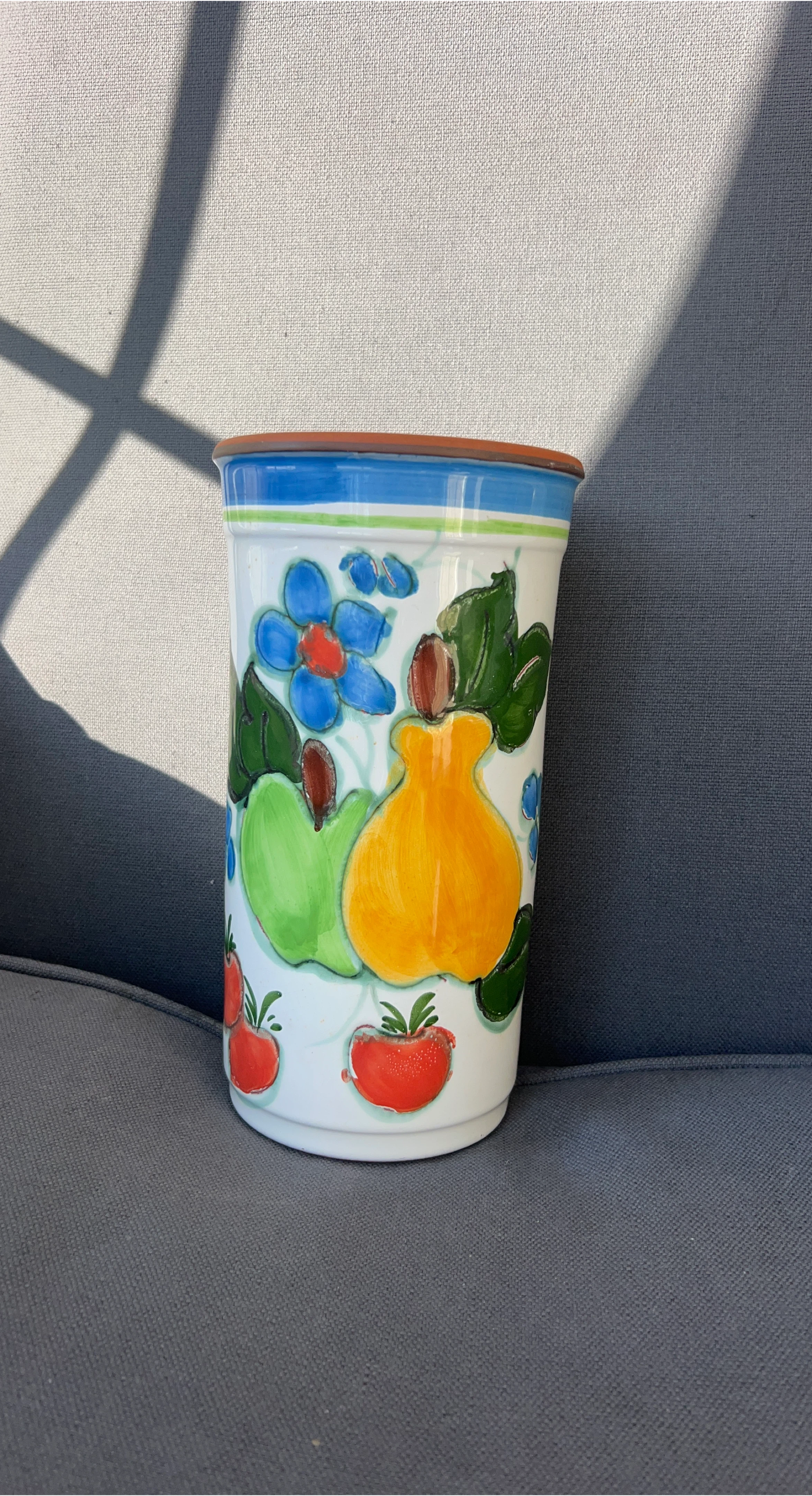 Ceramic Pot with Fruit and Flower Design