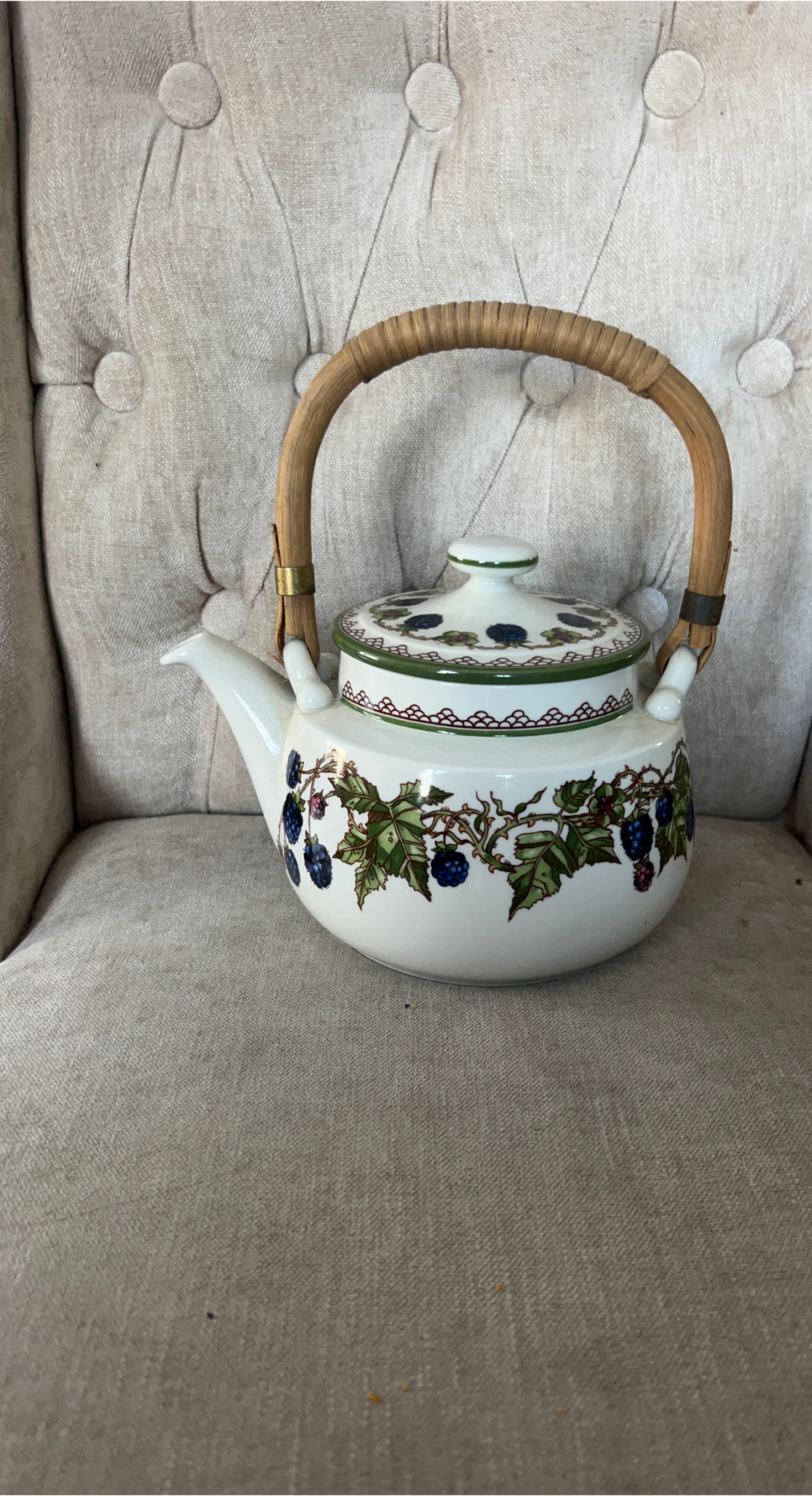 Vintage Blackberry Teapot with Wicker Handle