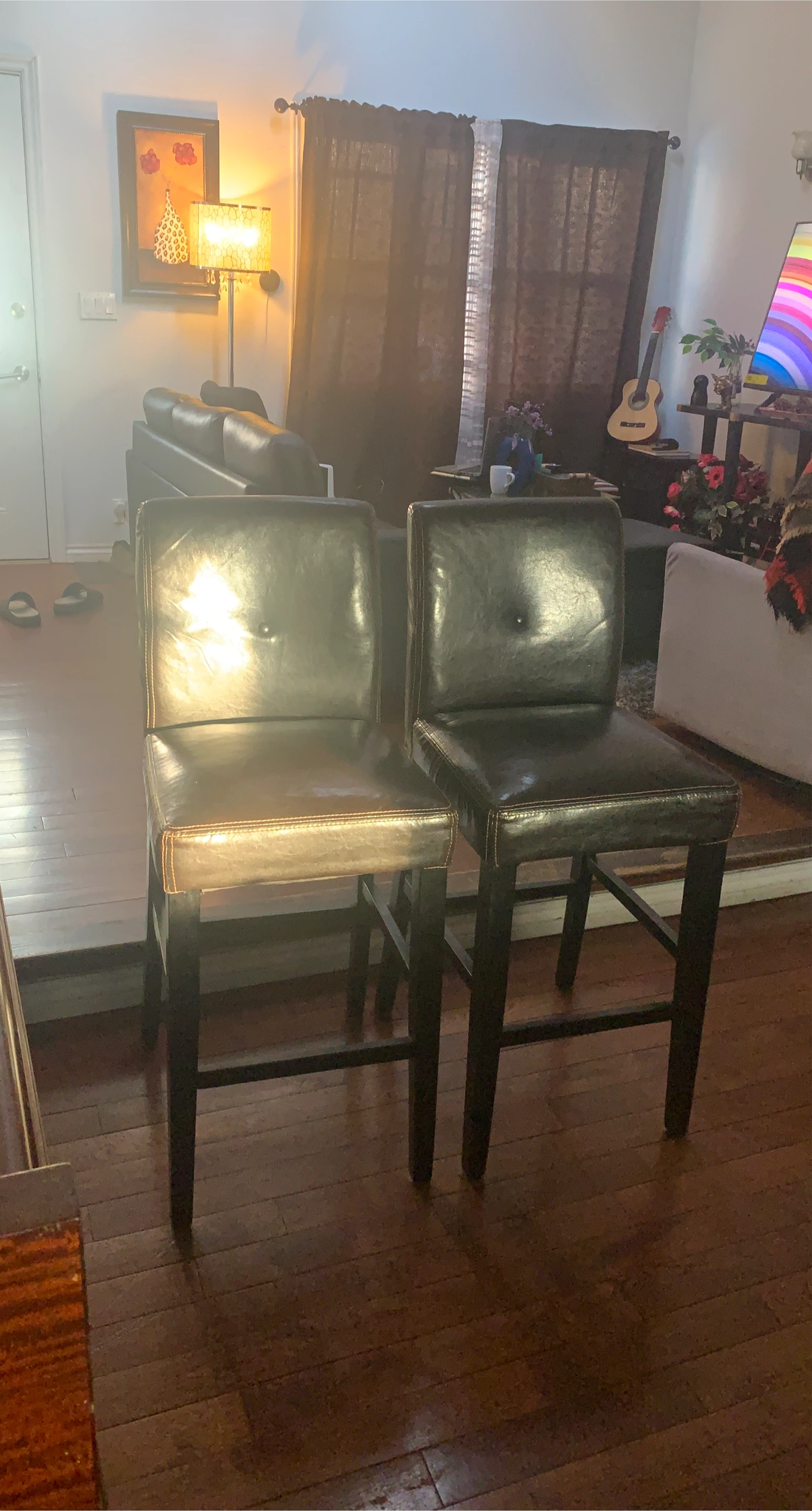 Set of 2 Black Faux Leather Bar Stools