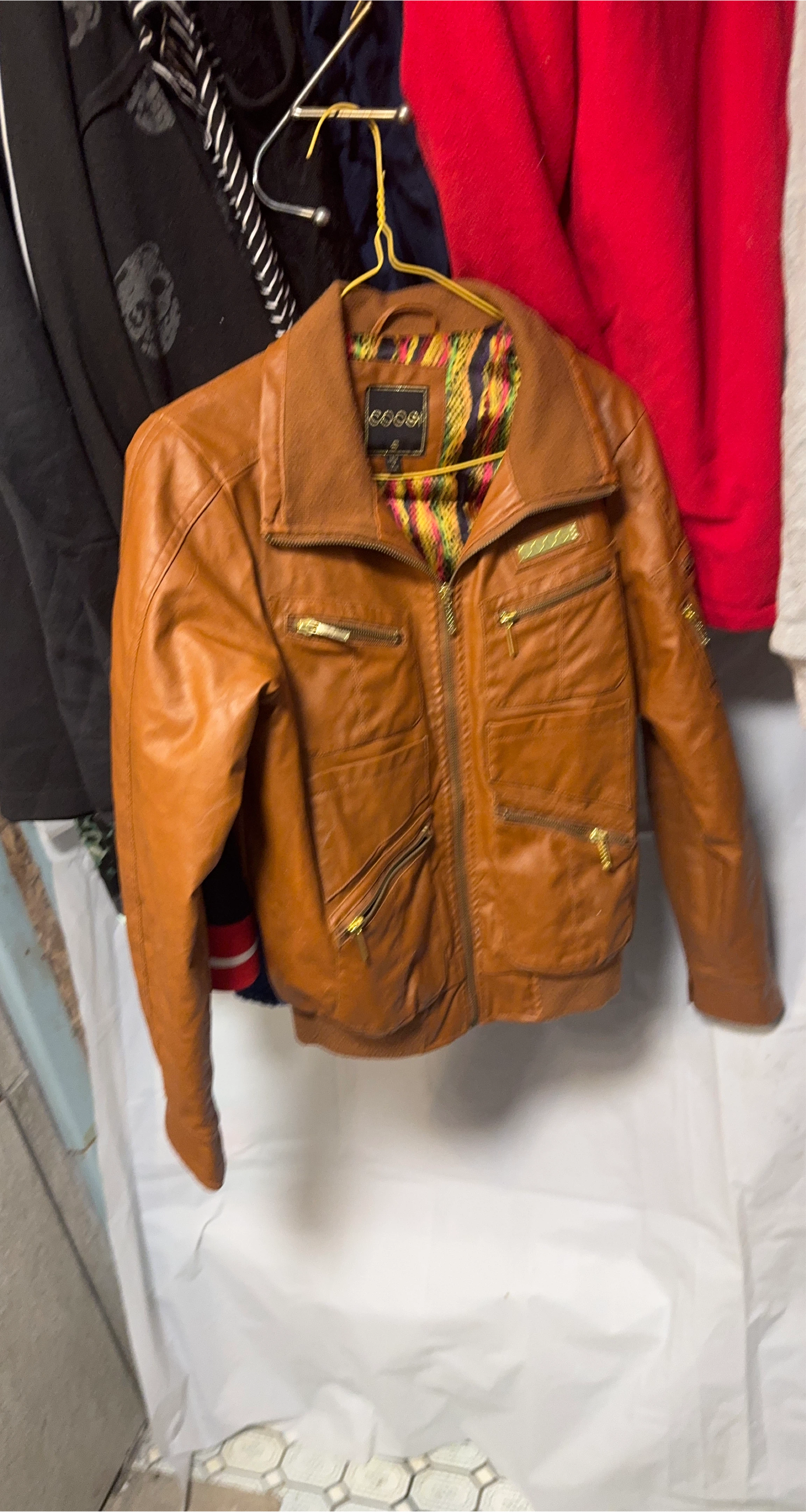 COOGI Brown Faux Leather Bomber Jacket
