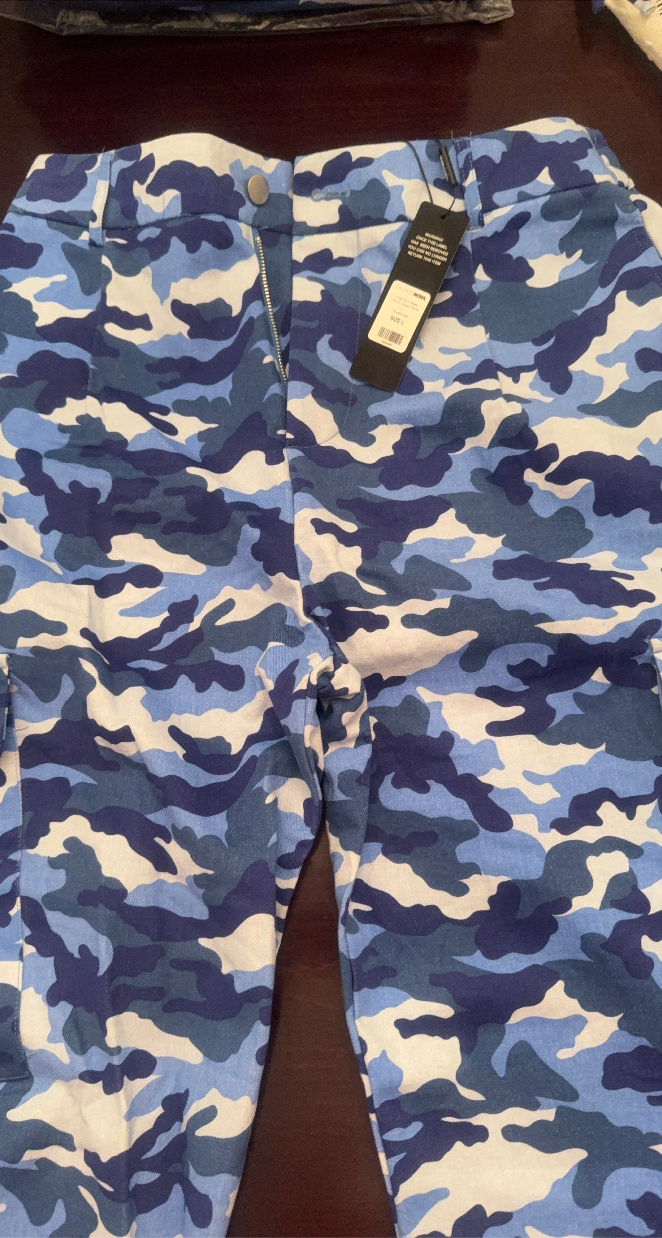 Fashion Nova Blue Camo Cargo Pants - Size L