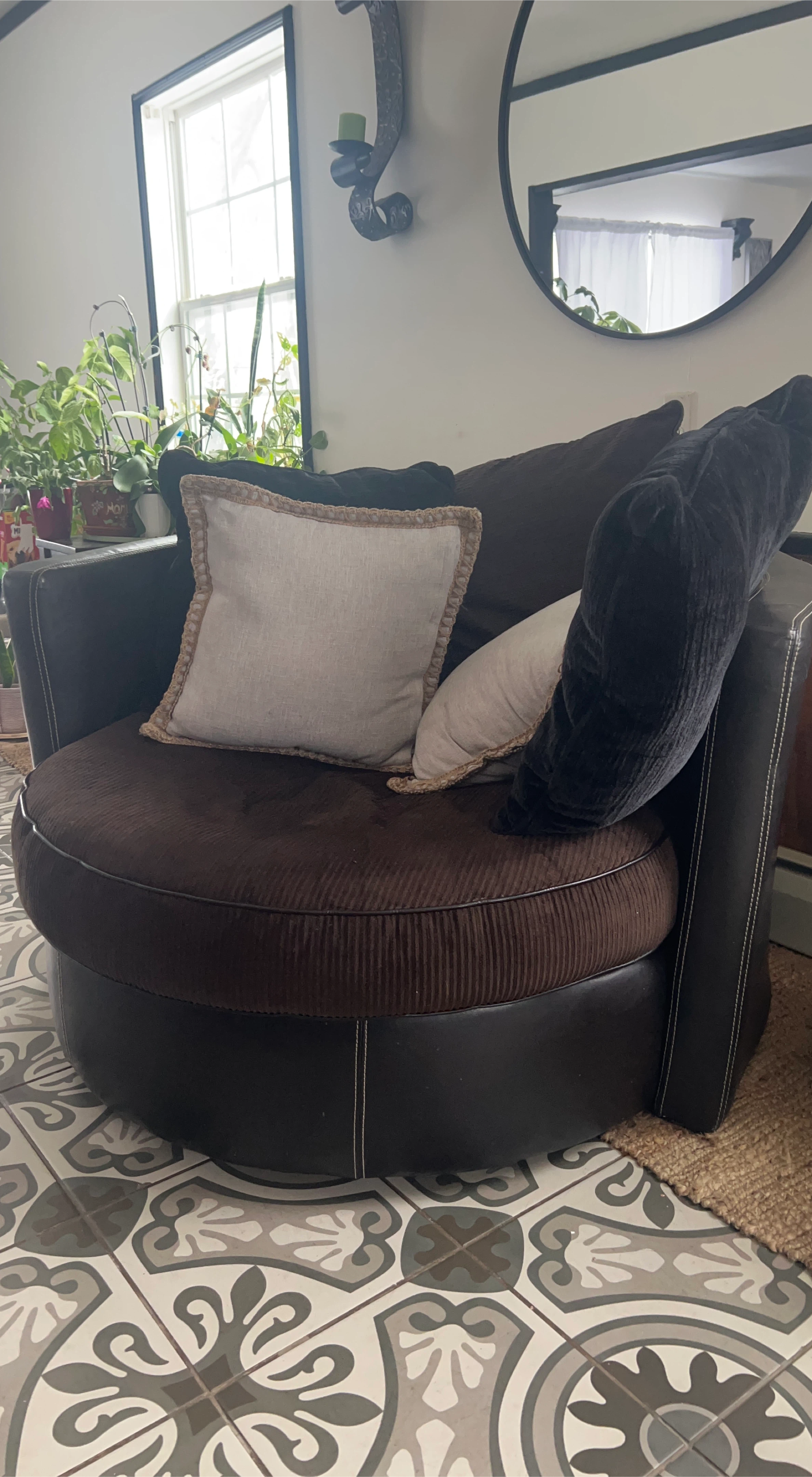 Brown Swivel Armchair with Cushions