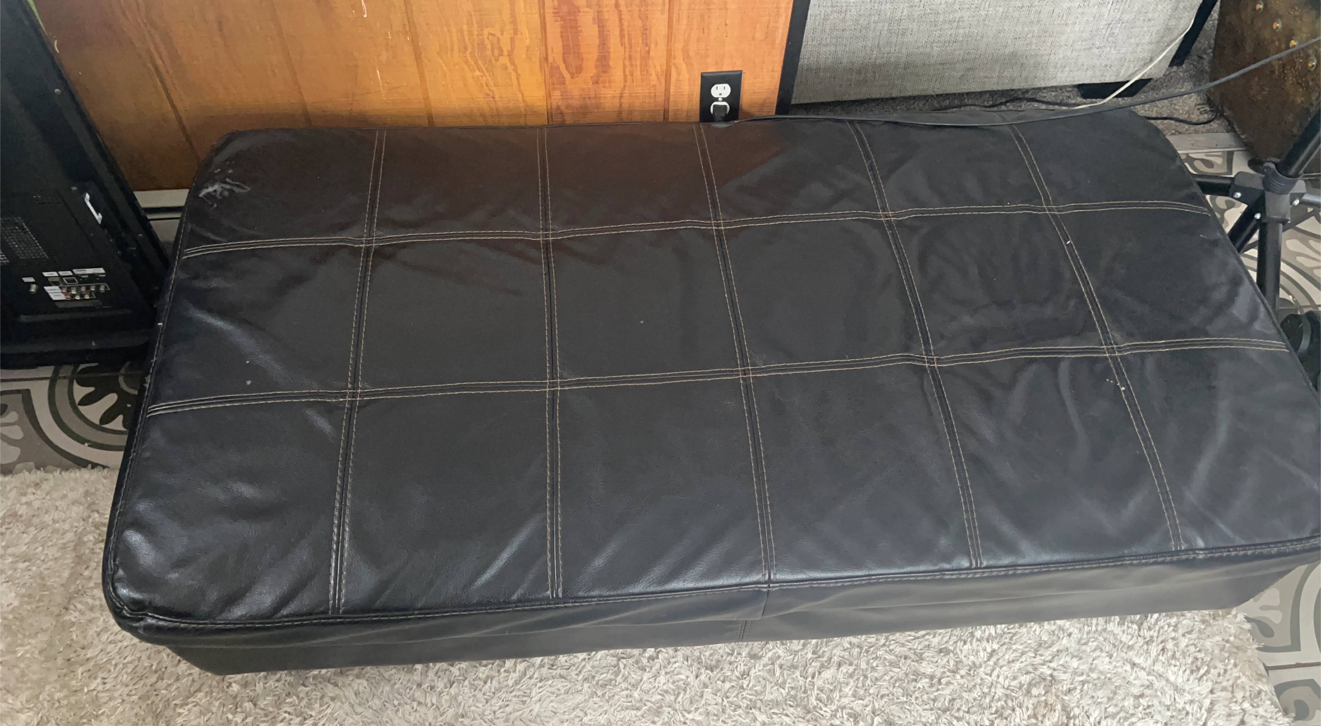 Black Faux Leather Storage Ottoman Bench
