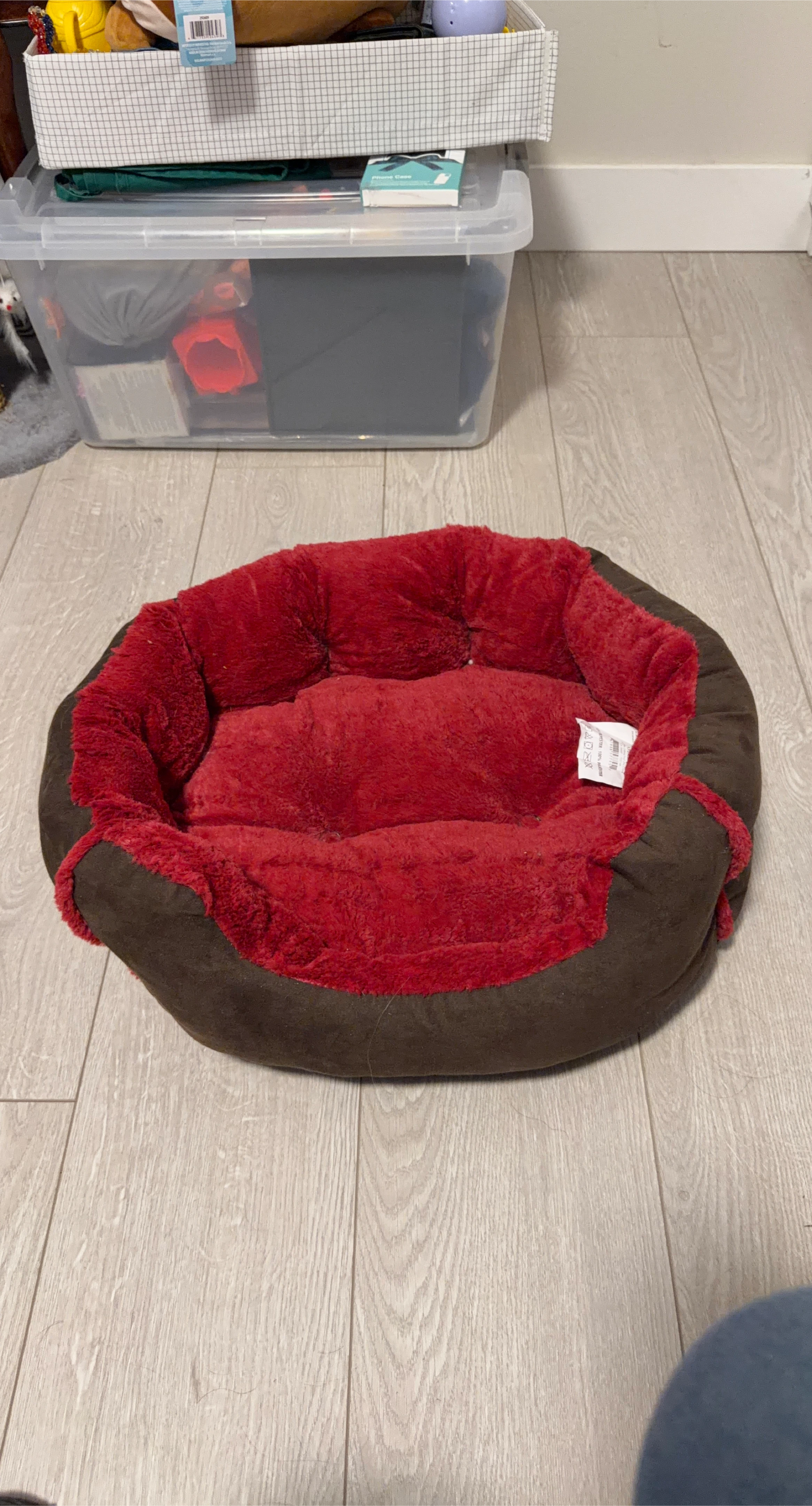 Small Pet Bed - Red and Brown Plush