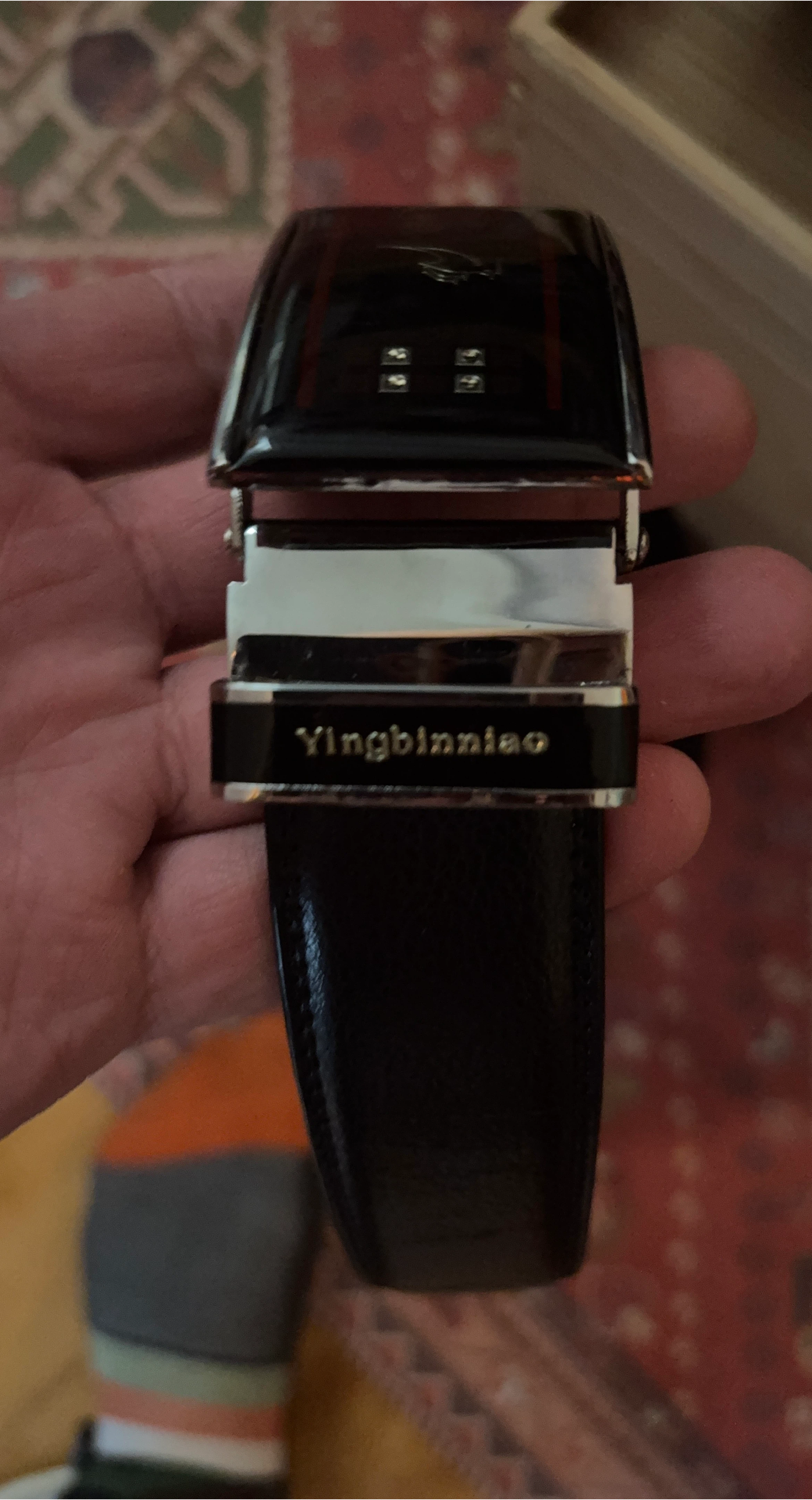 Yingbinniao Black Leather Belt with Silver Buckle - photo 2