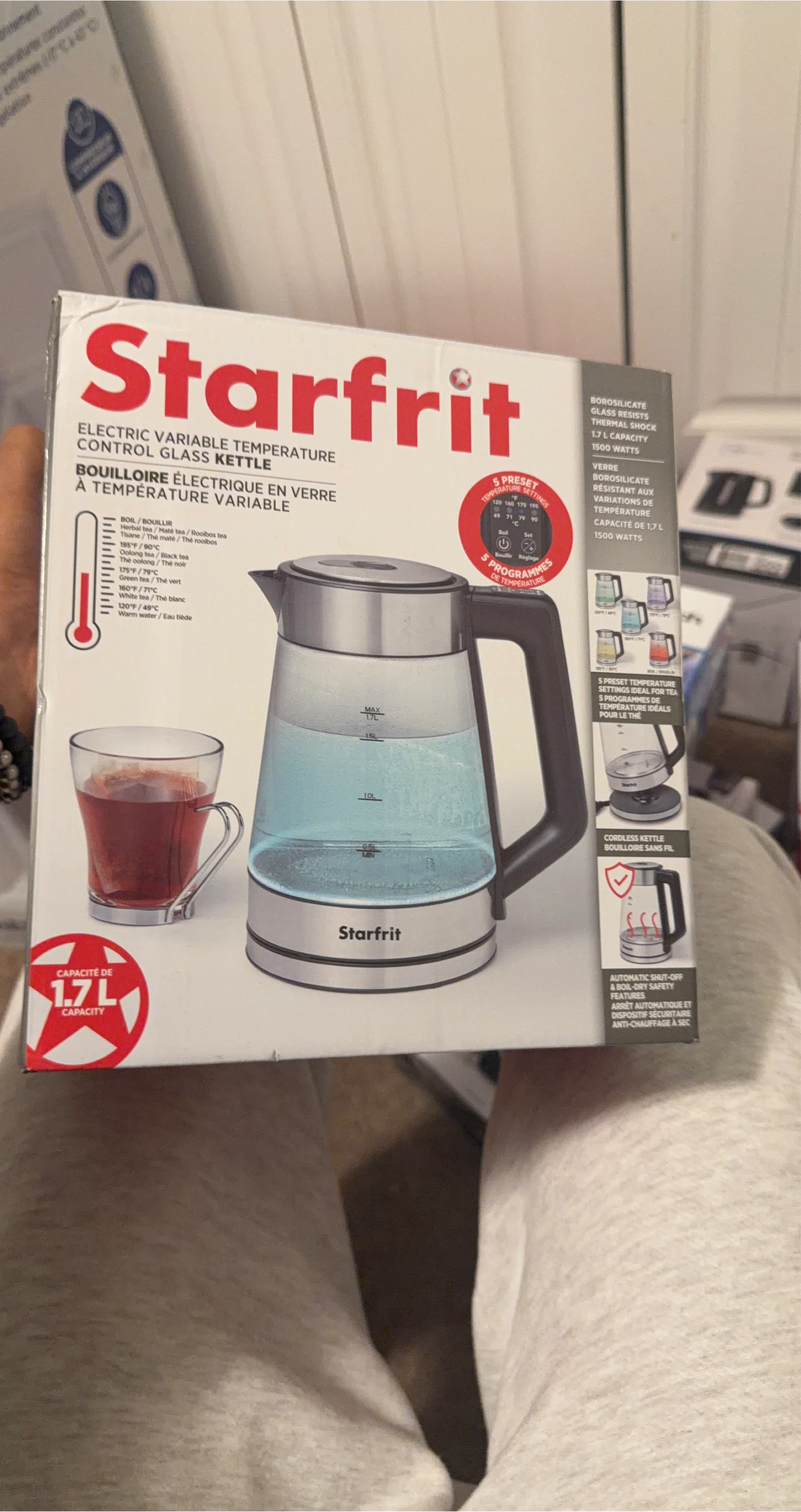 Starfrit Electric Variable Temperature Control Glass Kettle 1.7L
