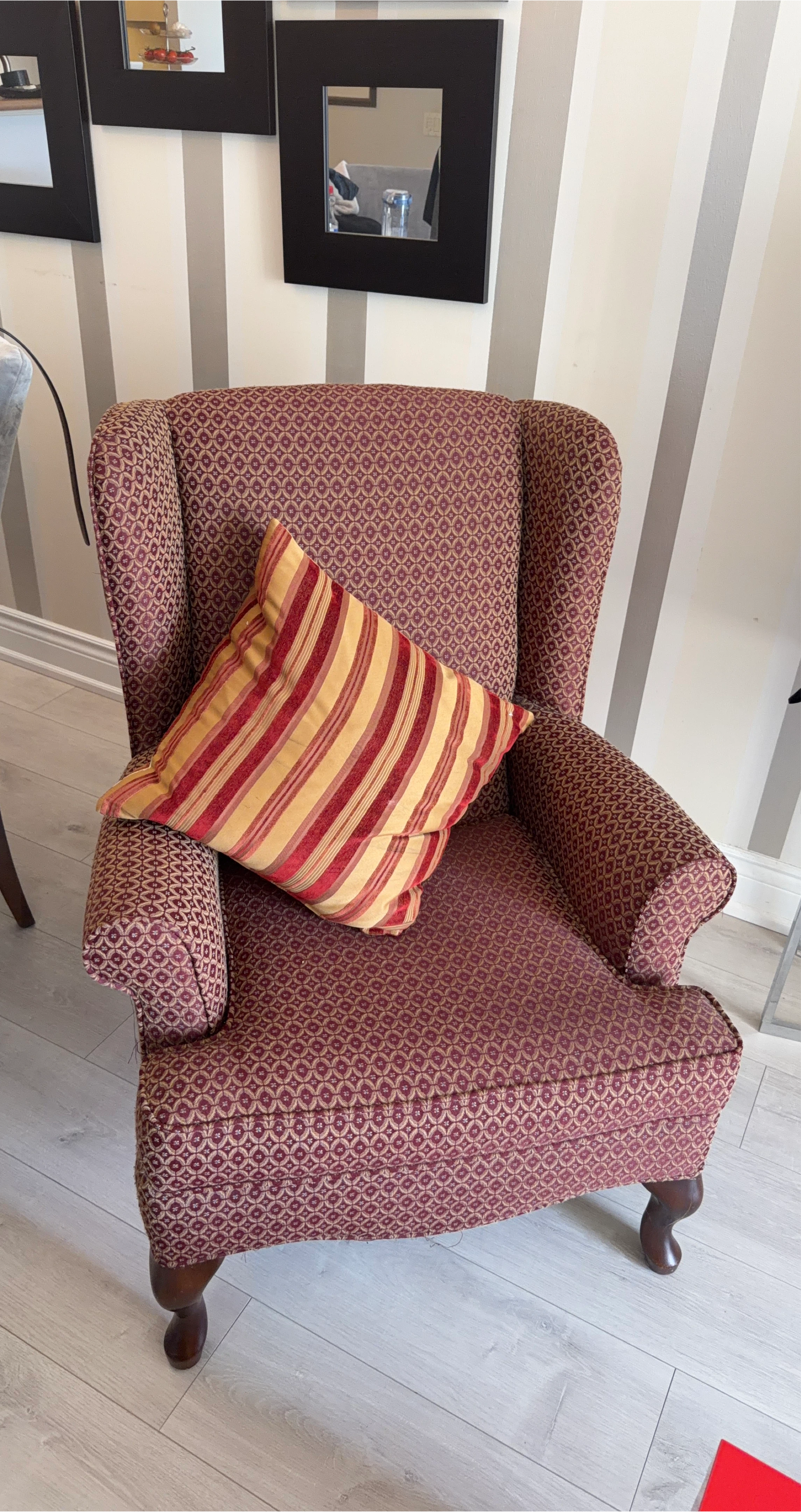 Wingback Accent Chair - Burgundy Pattern Fabric