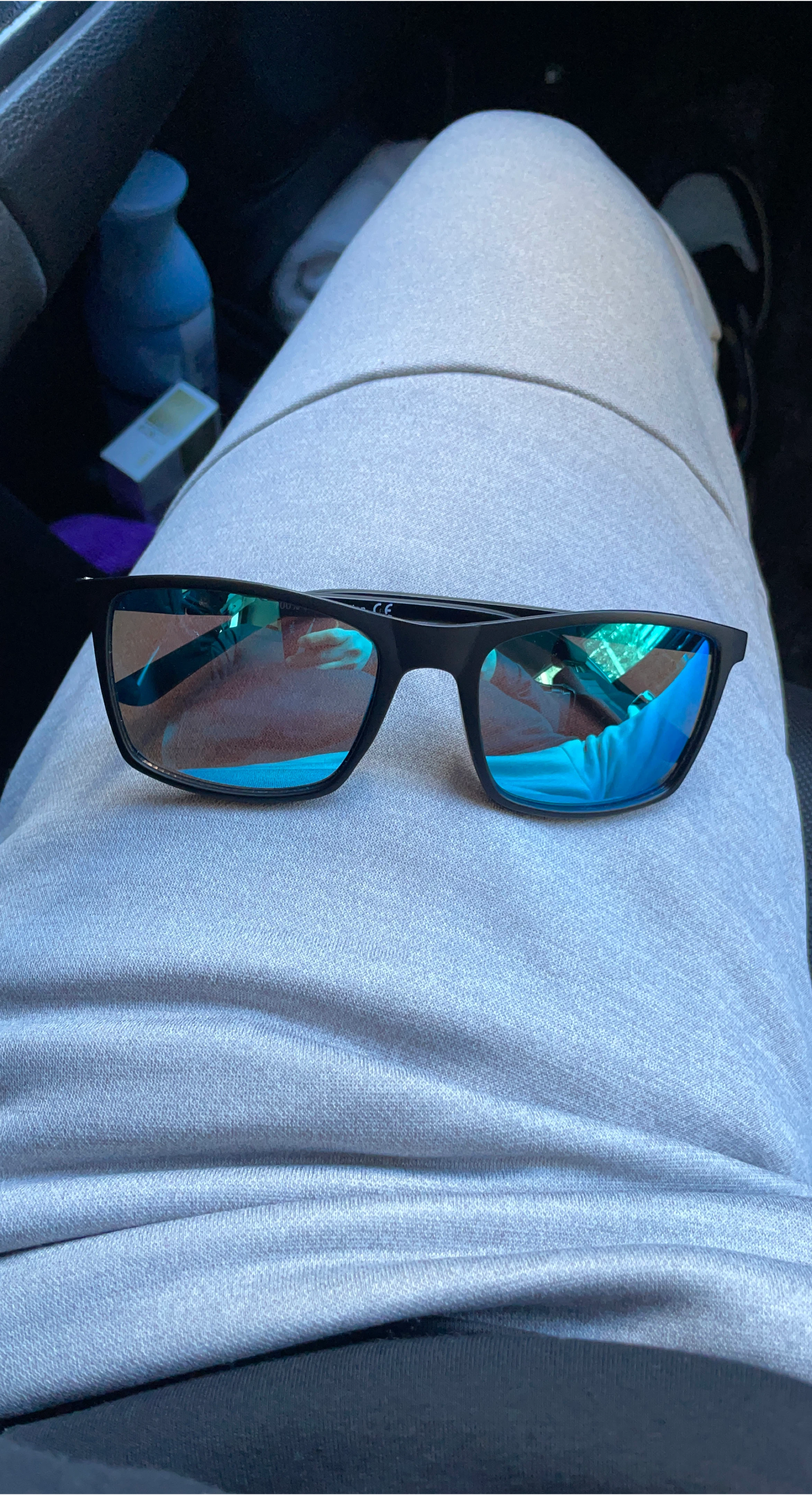 Black Wayfarer Style Sunglasses with Blue Mirror Lenses