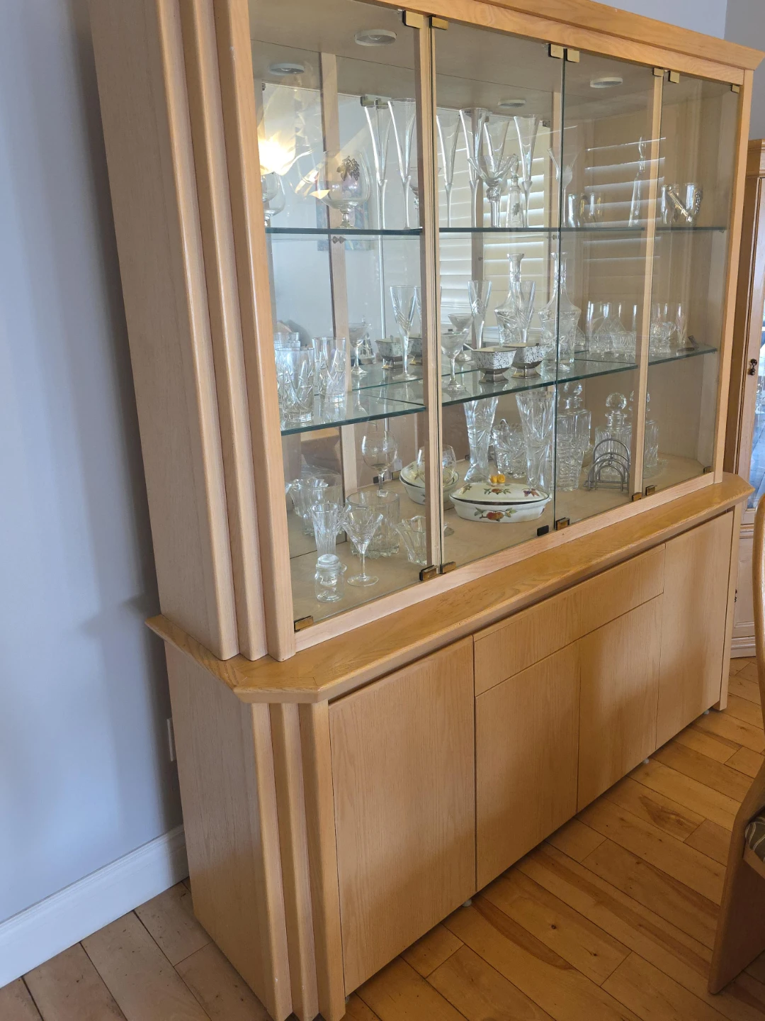 Light Oak China Cabinet with Glass Doors