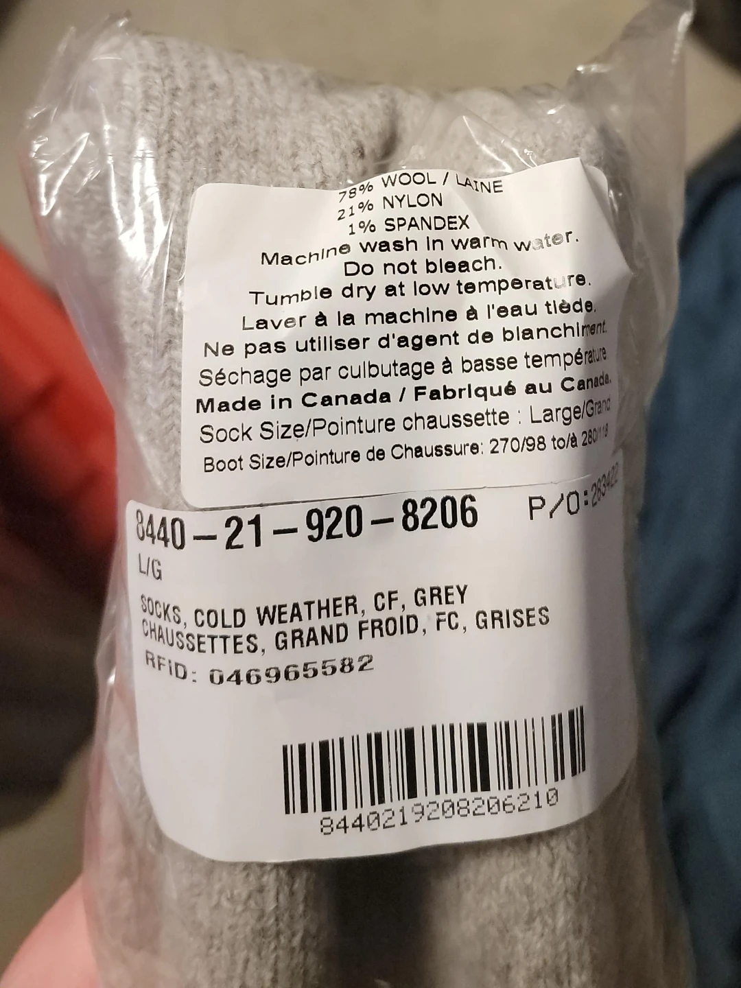 Cold Weather Wool Socks - Large - Grey