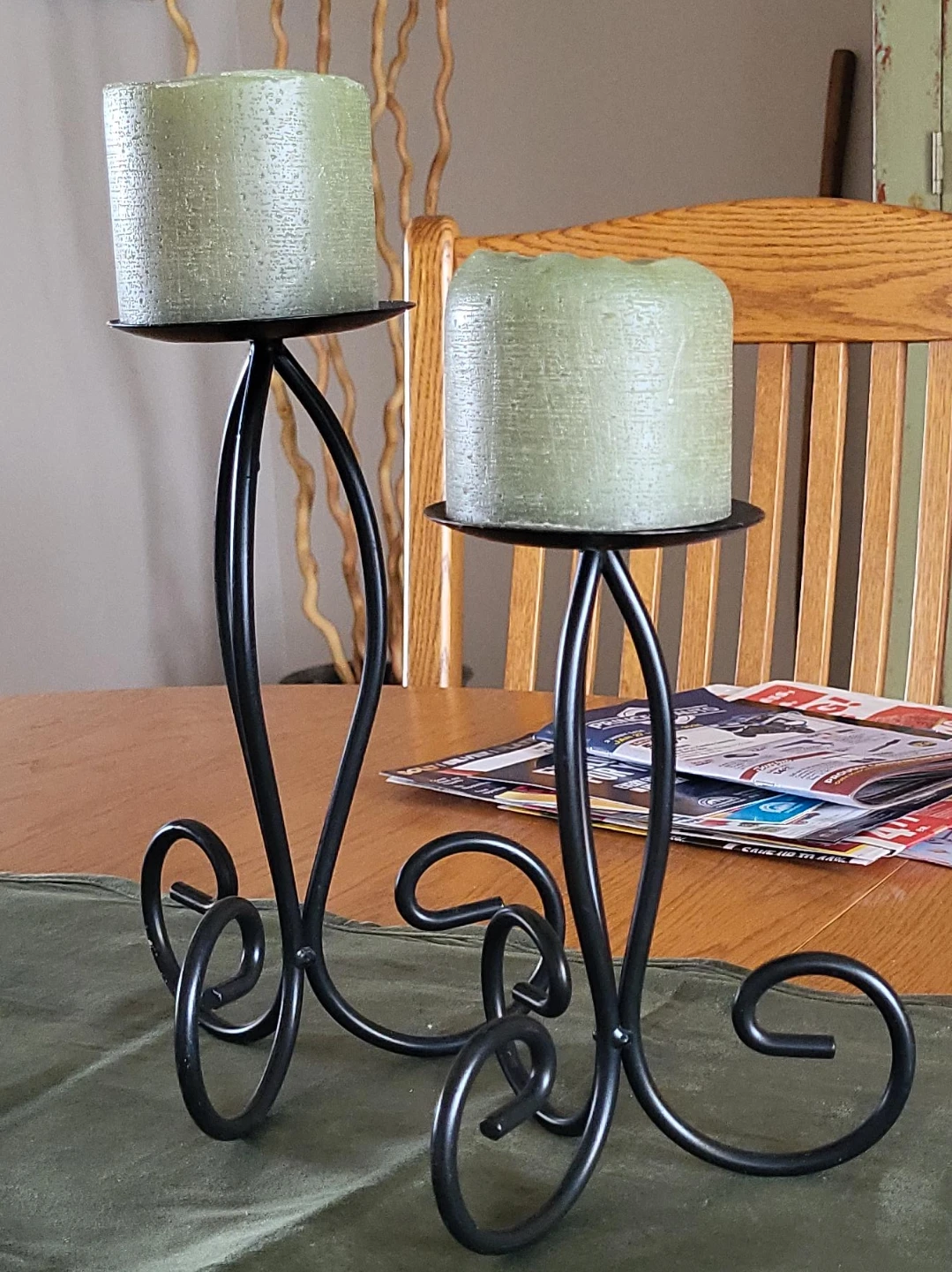 Candle Holders with Sage Green Candles