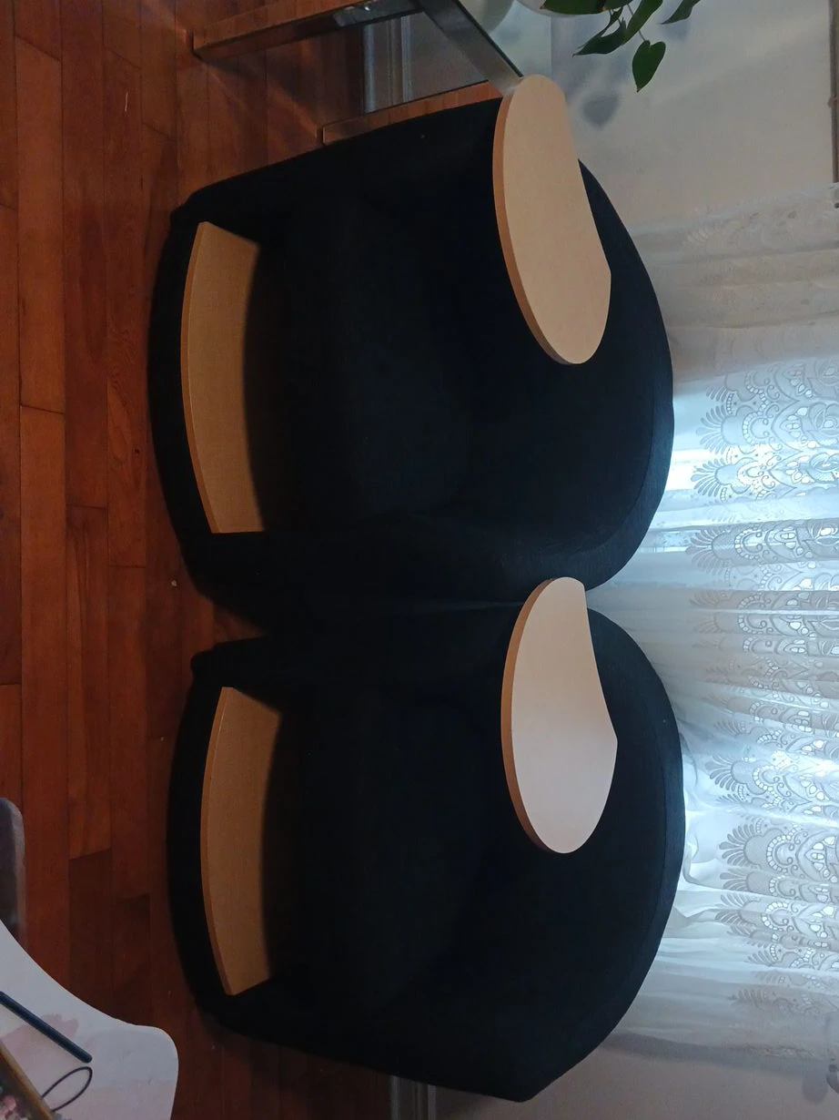 Black Armchairs with Wooden Writing Tablet (Set of 2)