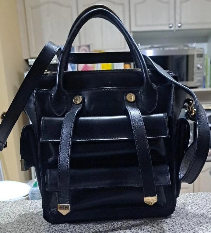 Black Leather Satchel Handbag
