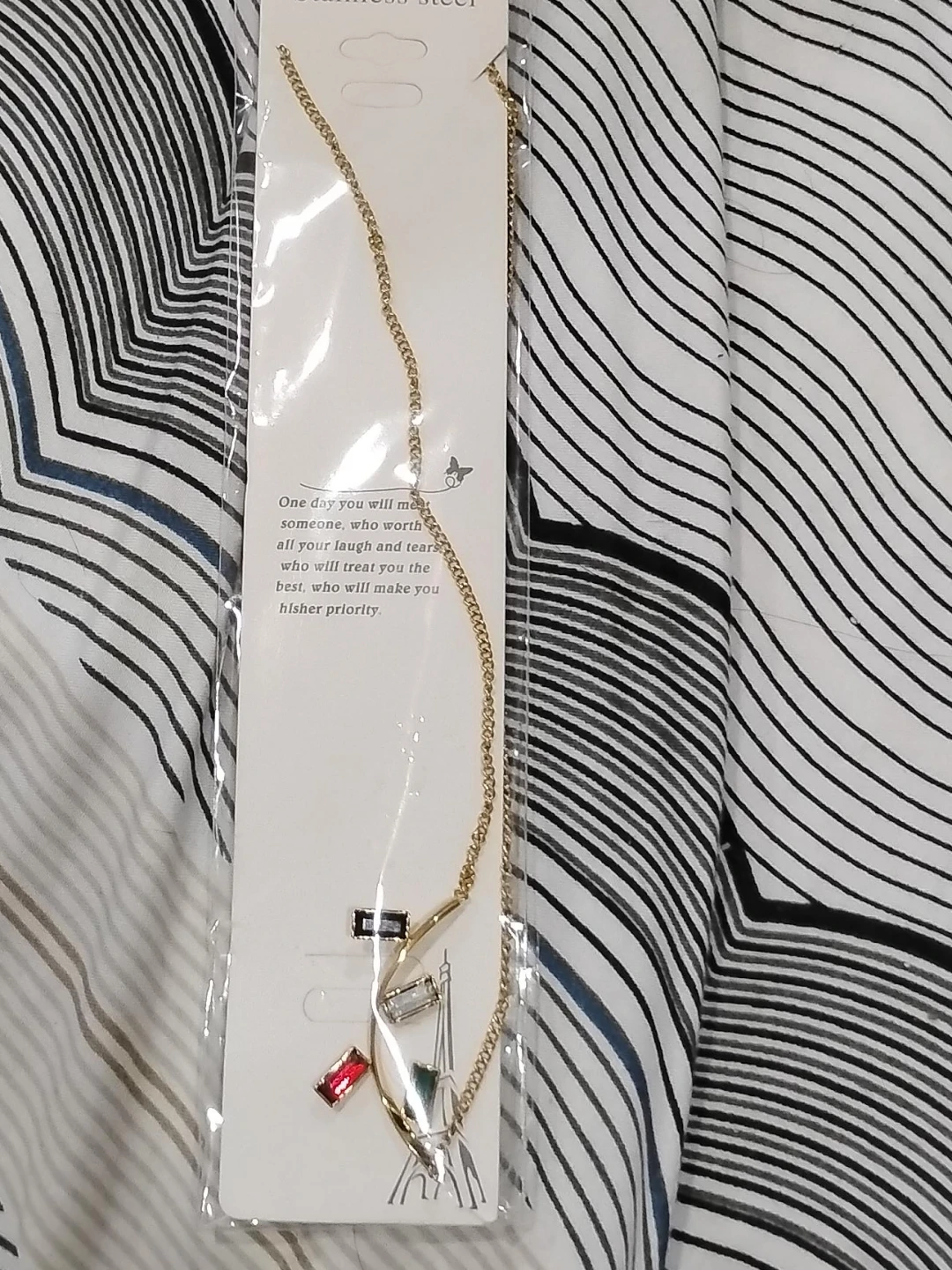 Gold-tone Necklace with Gemstone Accents - New!