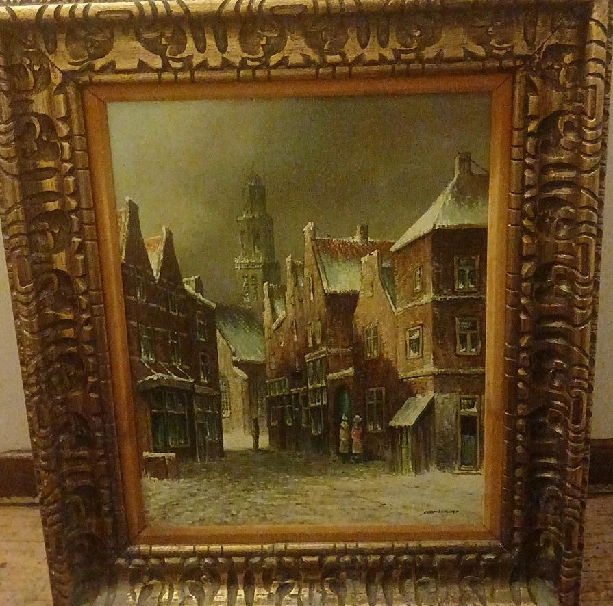 Framed Painting of European Cityscape