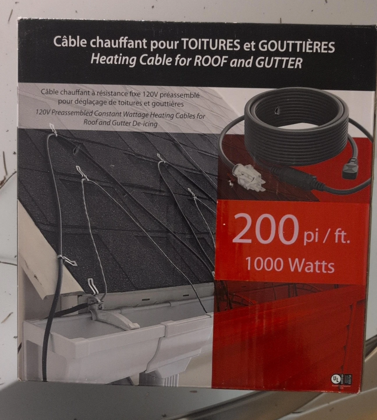 Heating Cable for Roof and Gutter - 200 ft, 1000W