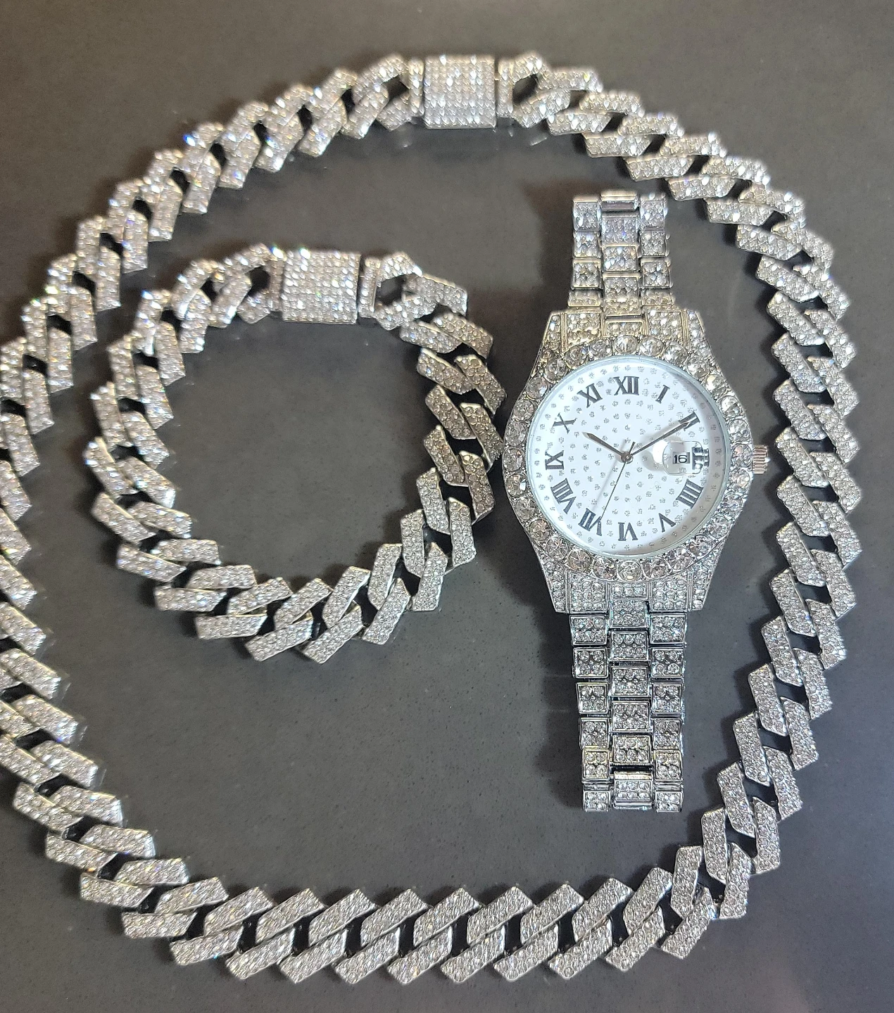 Silver Watch and Chain Set
