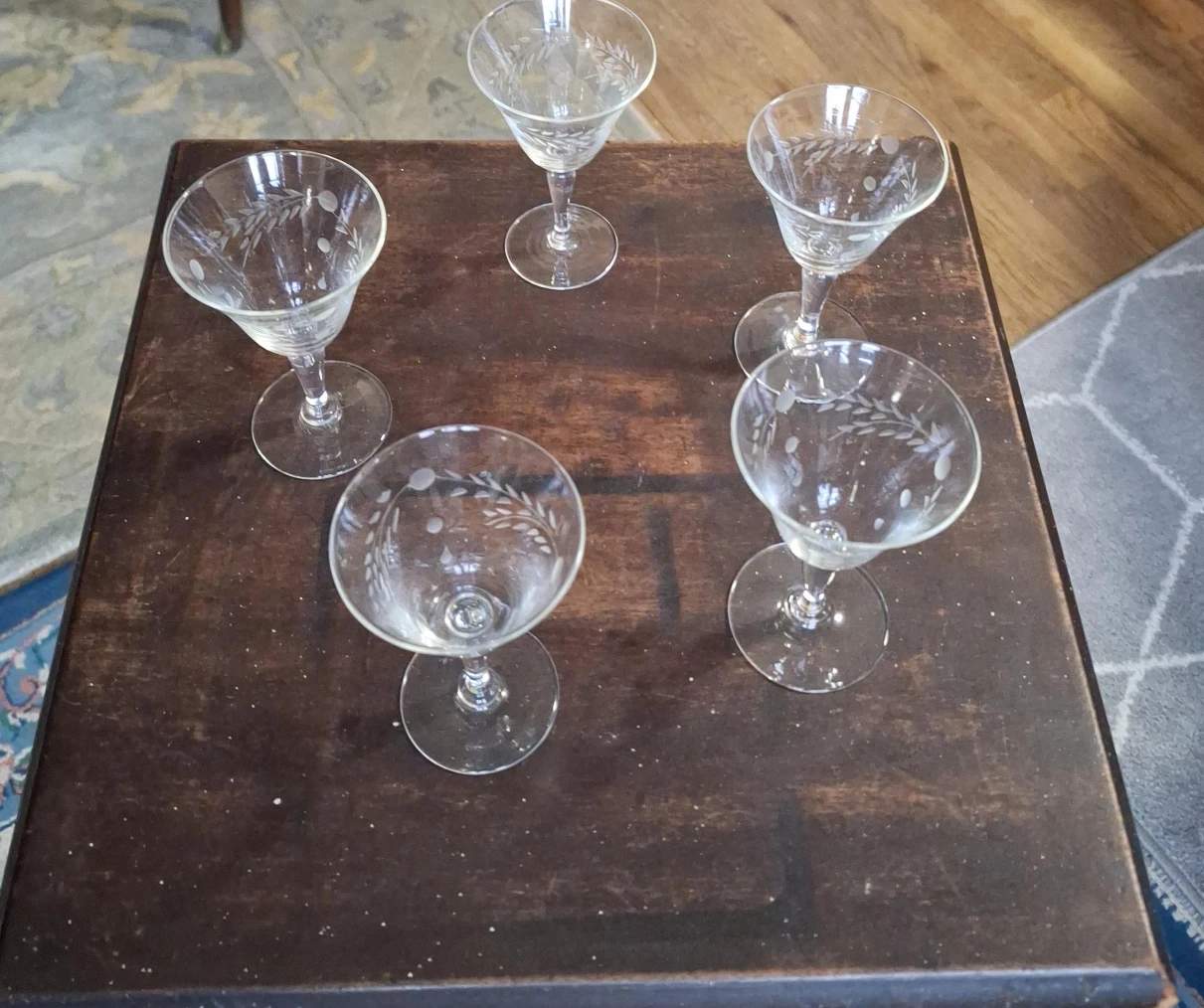 Set of 5 Etched Cocktail Glasses