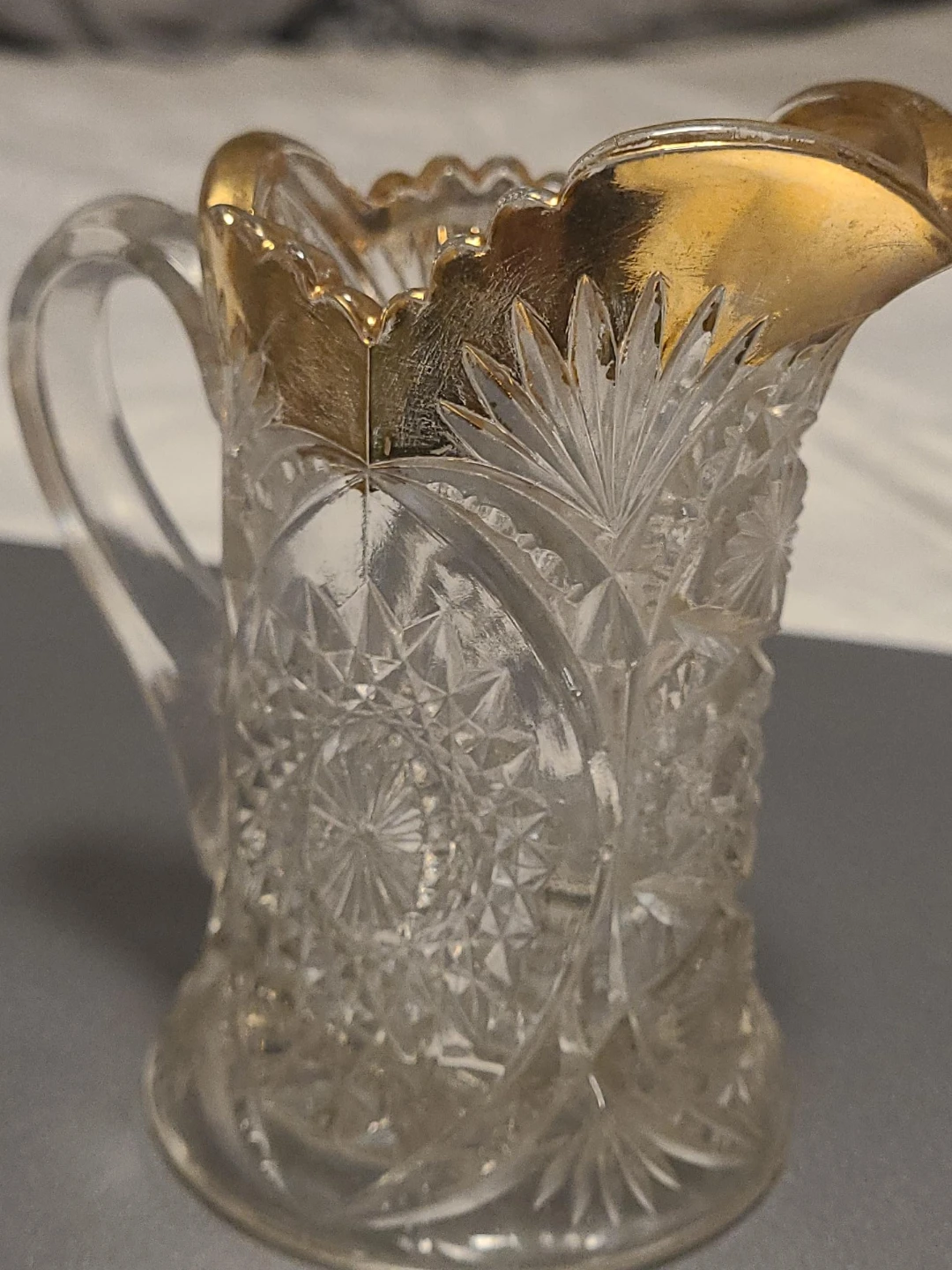 Vintage Clear Glass Creamer with Gold Trim