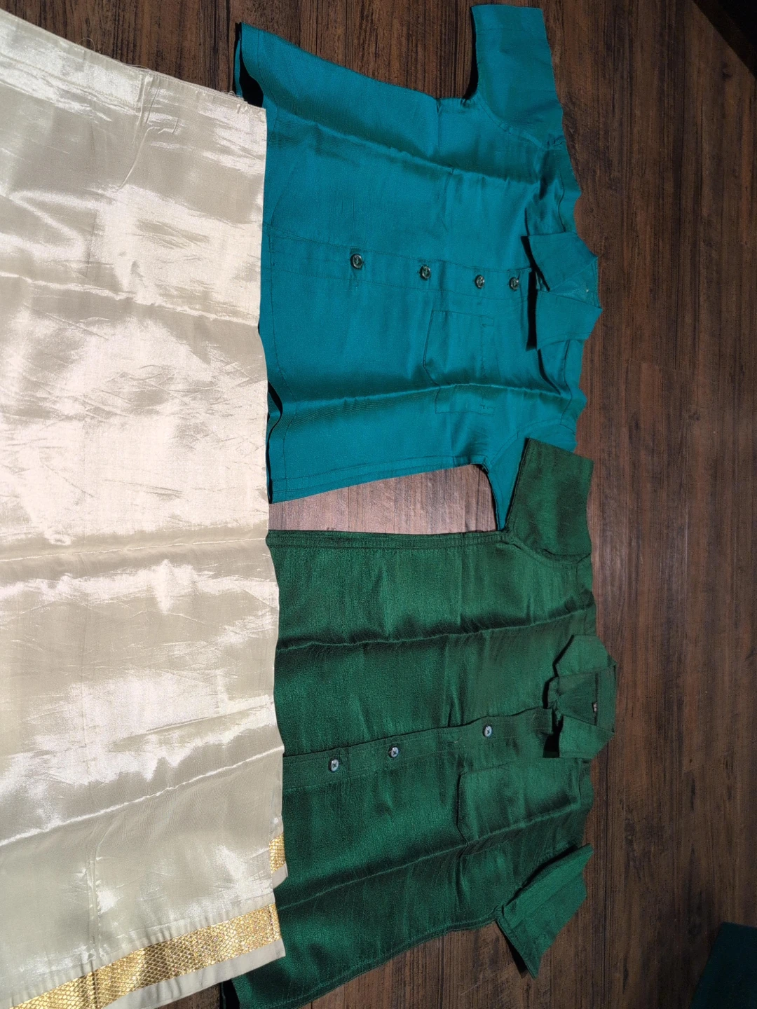 Children's Silk Kurta and Dhoti Set - Teal and Green