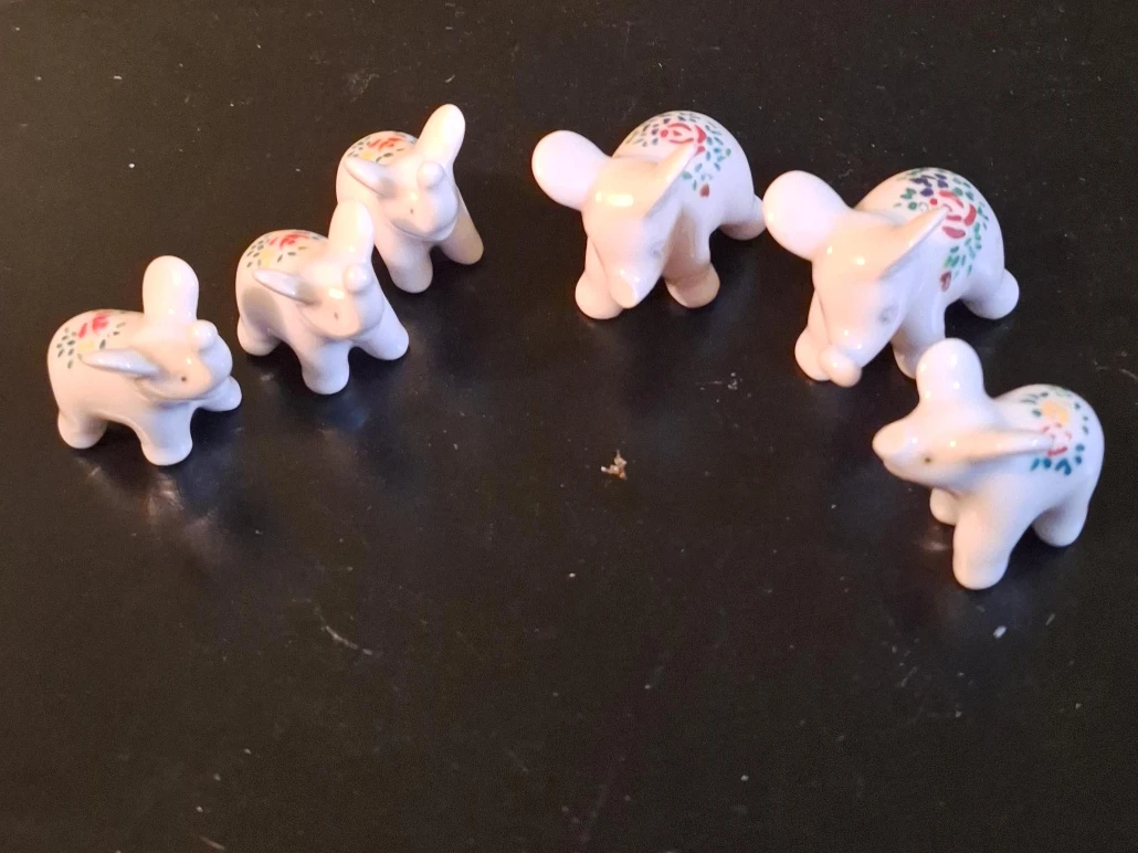 Set of 6 Miniature Porcelain Elephants