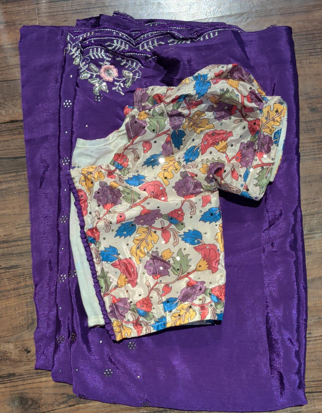 Purple Silk Saree with Embroidered Blouse