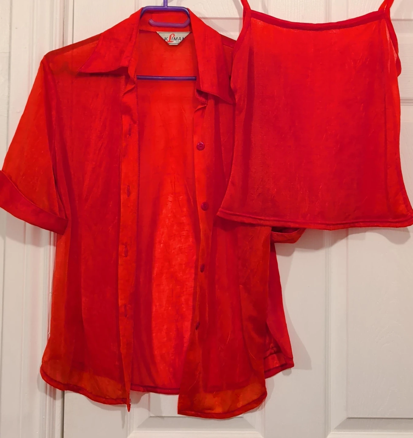KIMAN Red Button-Up Shirt and Camisole Set