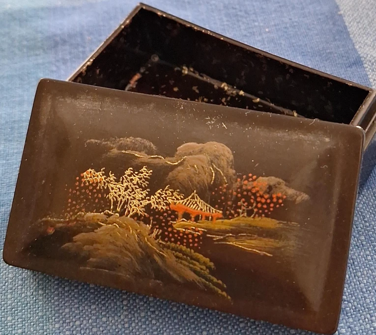 Vintage Decorative Lacquer Box with Landscape Scene