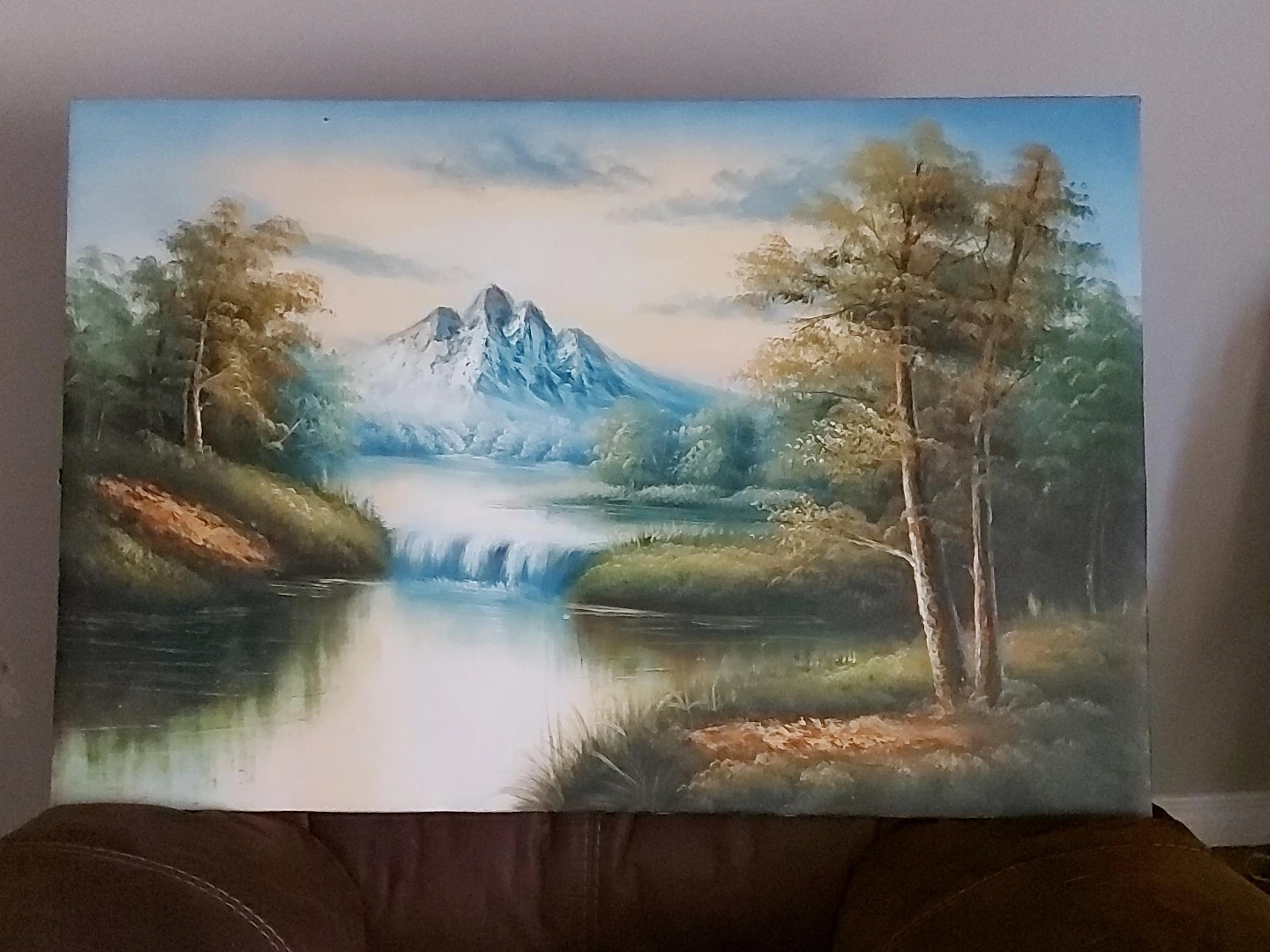 Mountain lake painting well Art the pickture
