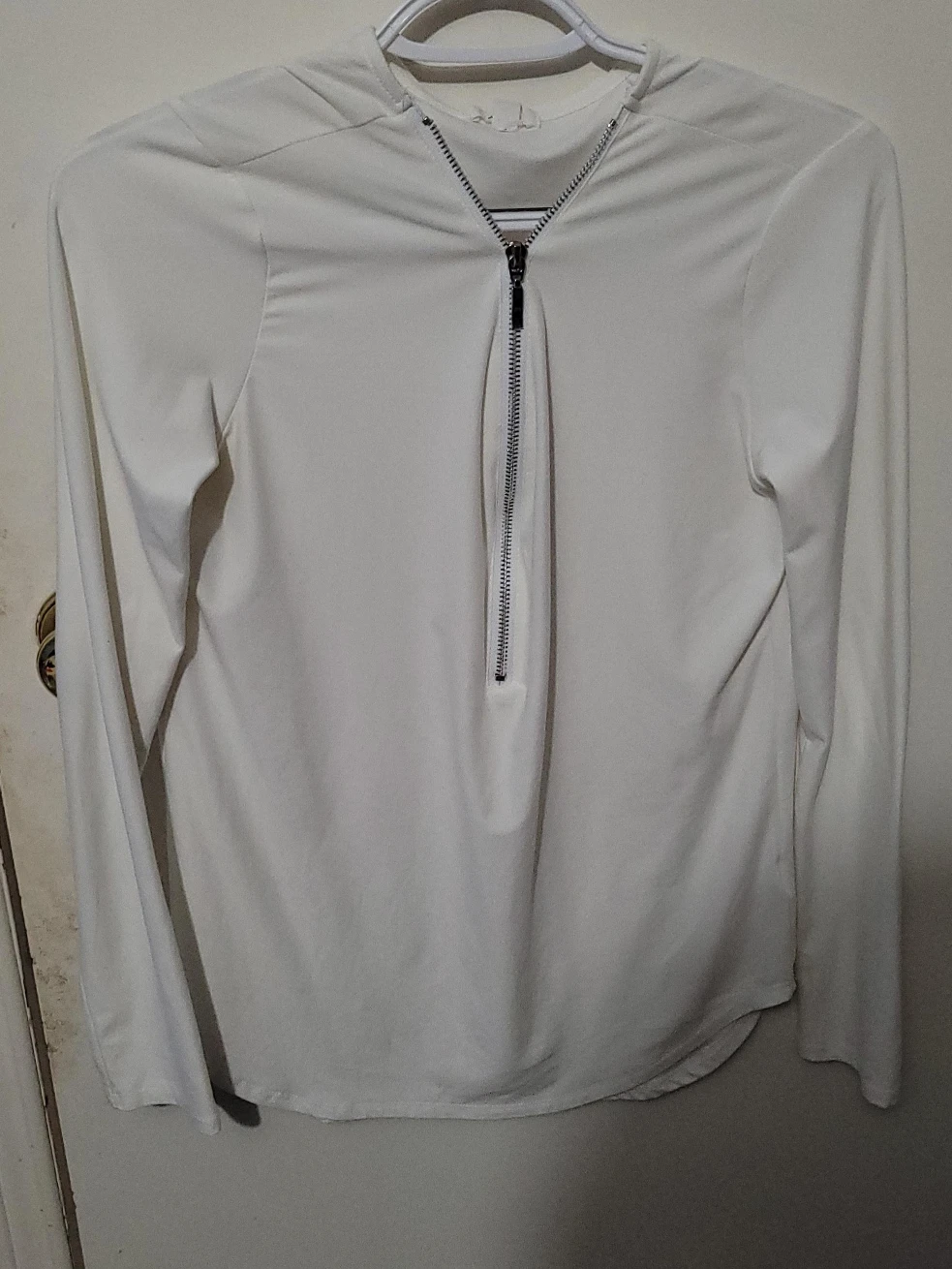 White Long Sleeve Zip Top