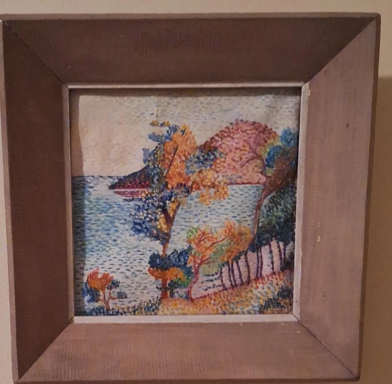 Framed Pointillism Painting