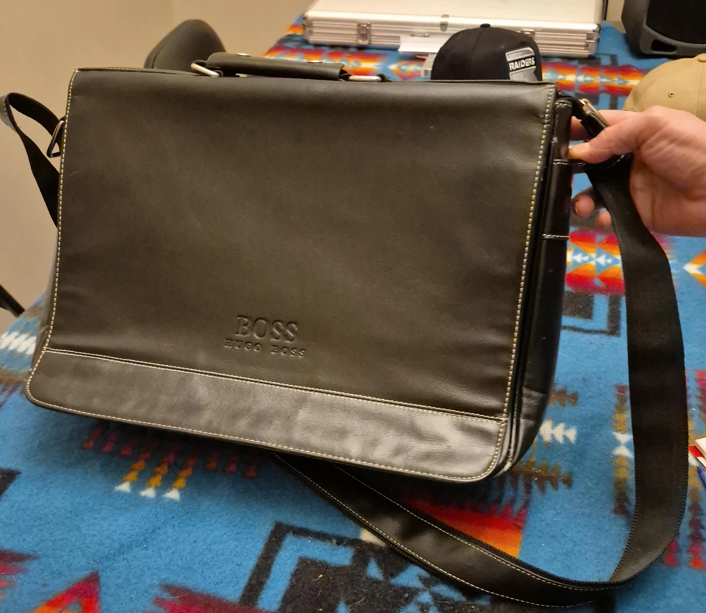 Hugo Boss Black Leather Messenger Bag