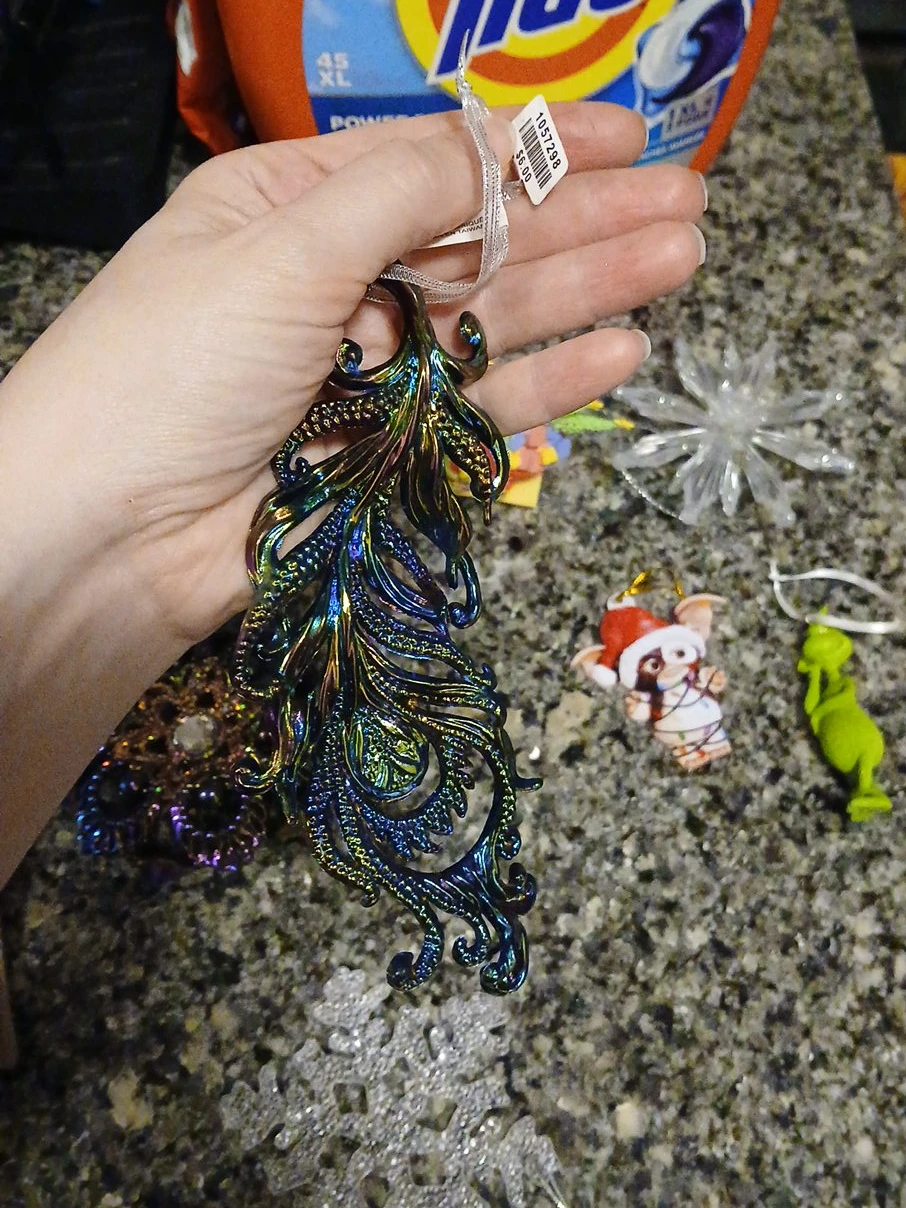 Iridescent Peacock Feather Christmas Ornament