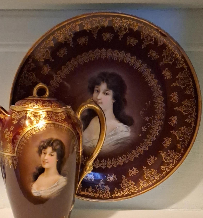 Antique Porcelain Teapot and Plate Set