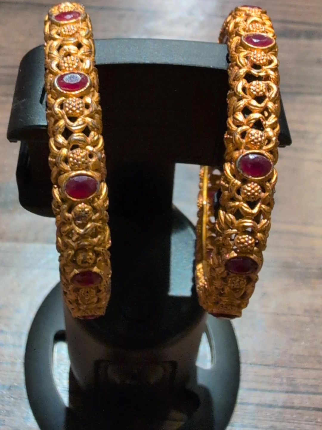 Gold-toned Bangles with Ruby-like Stones