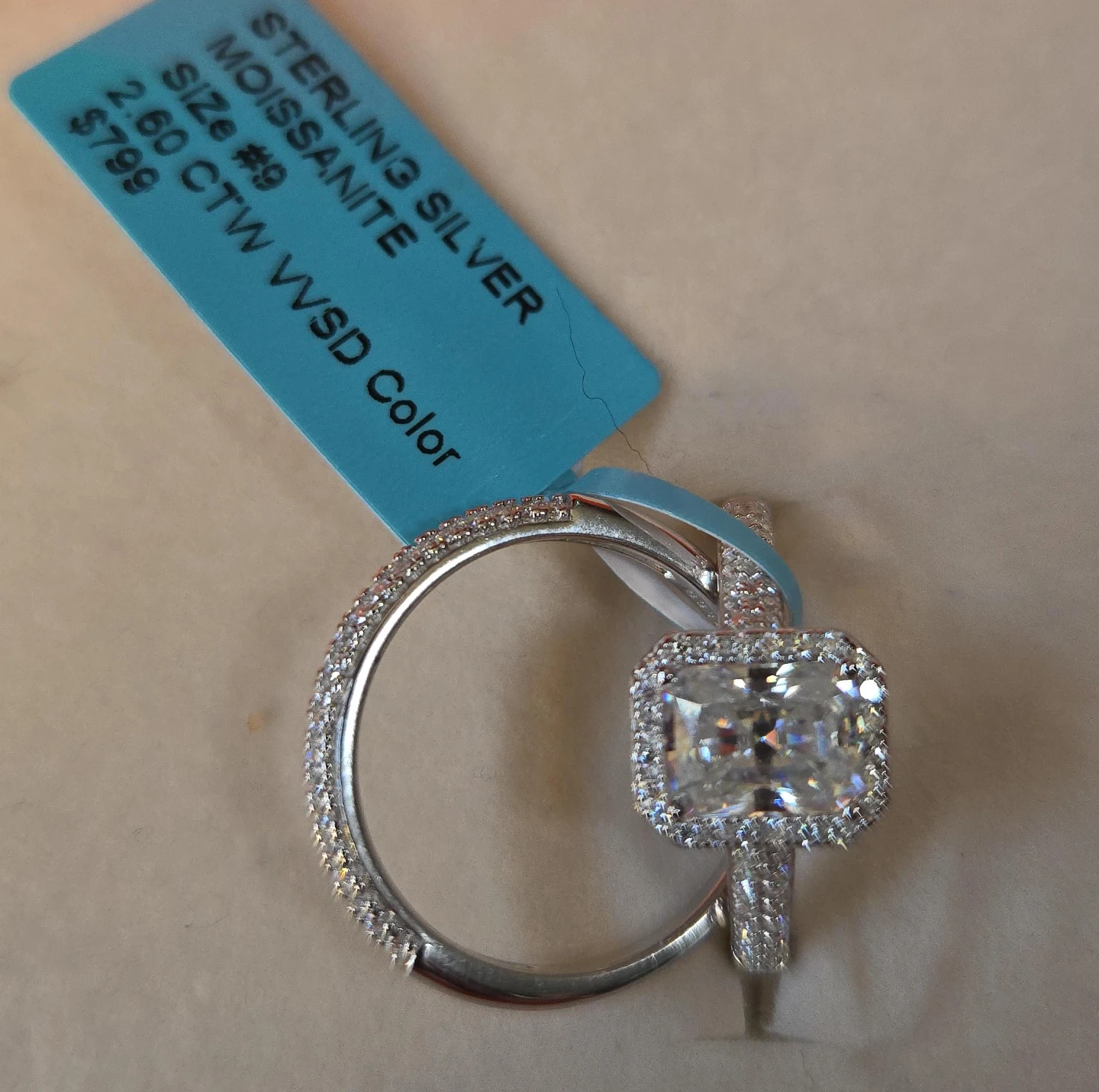 2.60carat Sterling Silver Moissanite Ring Size 9