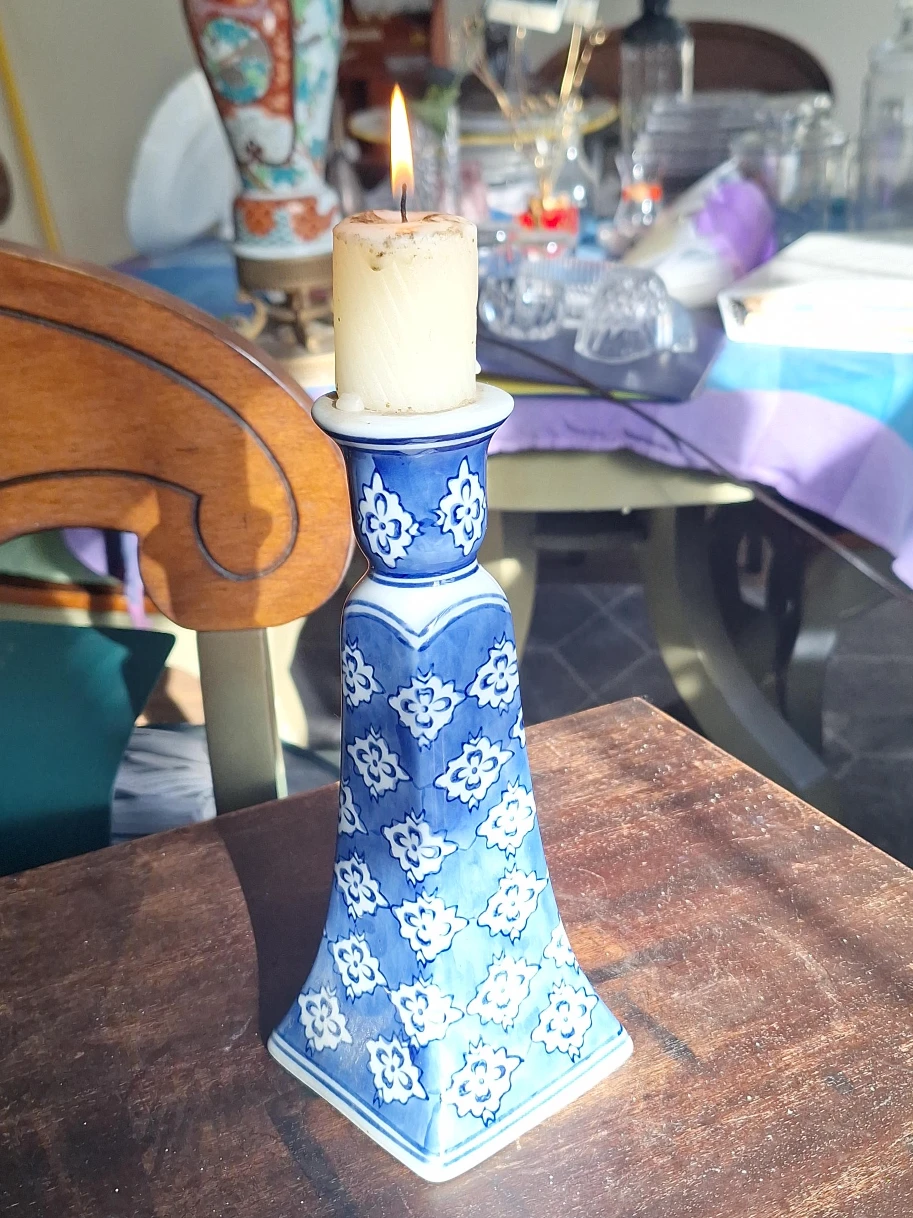 Blue & White Patterned Candle Holder