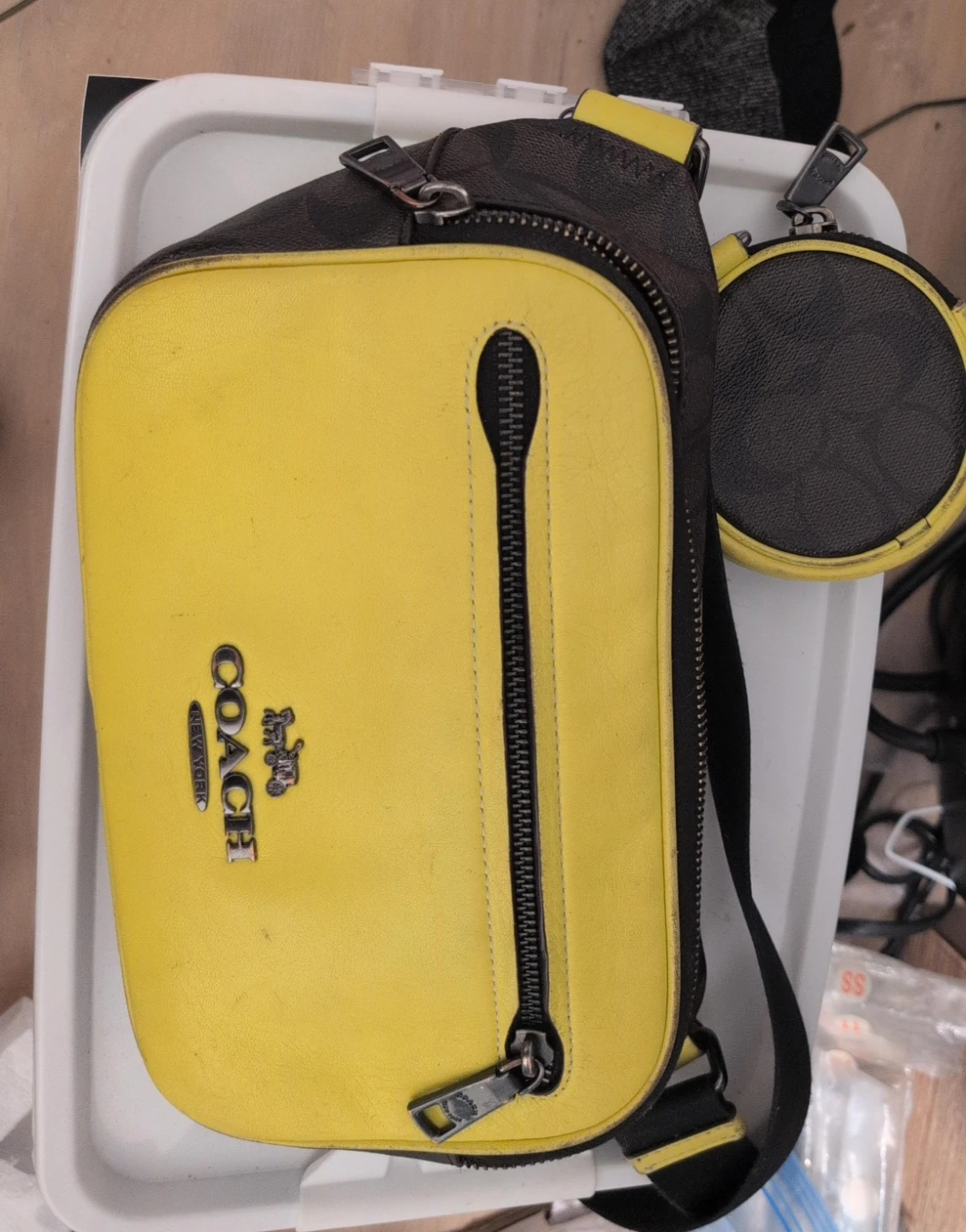 Coach Yellow & Signature Canvas Sling Bag with Coin Pouch