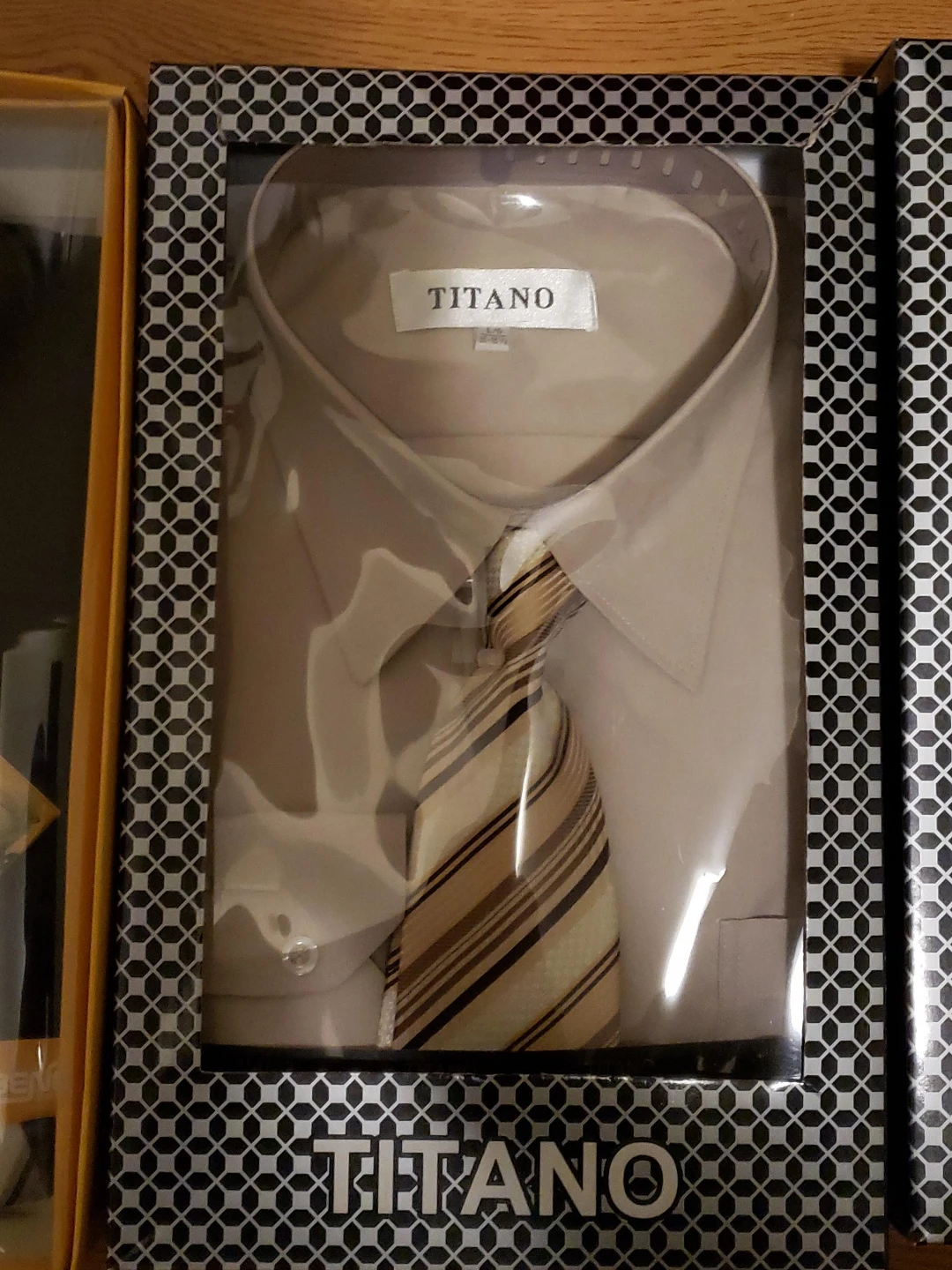 Titano Men's Dress Shirt and Tie Set - Beige - Size L/G (16-16½)