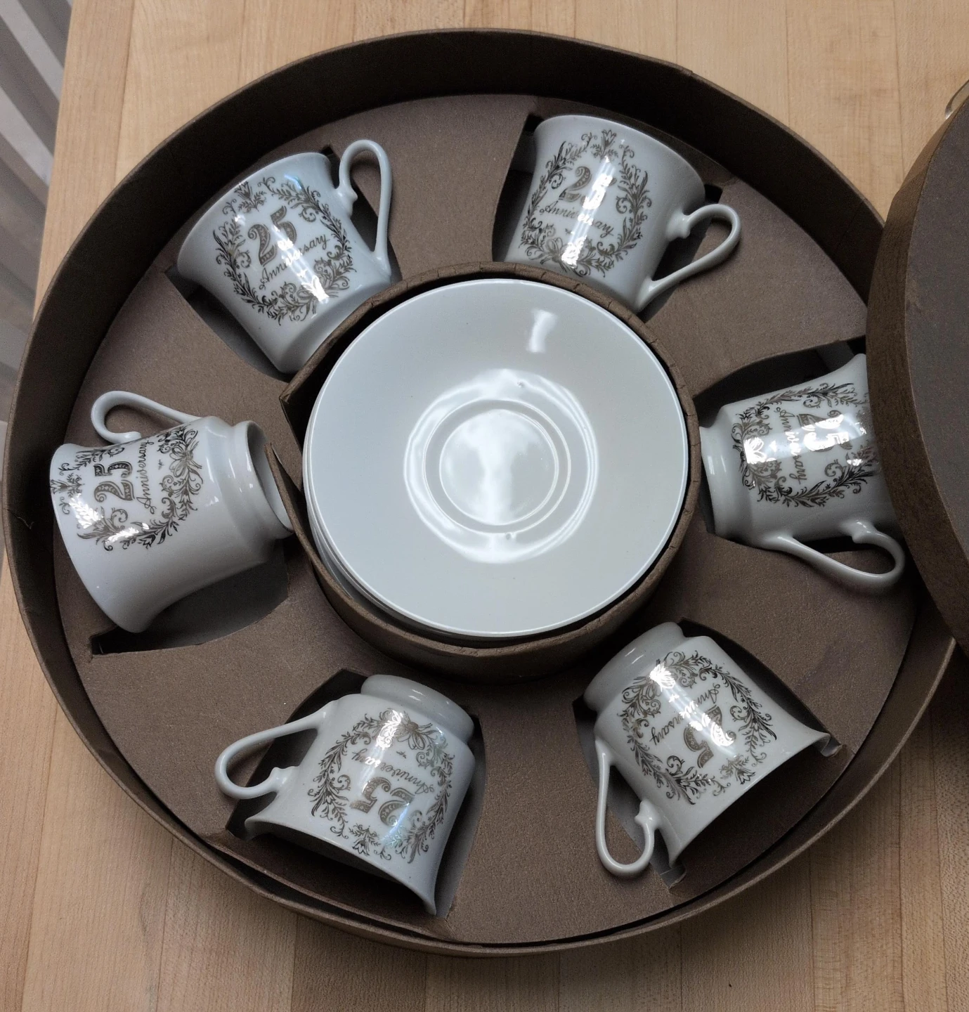 Set of 6 Espresso Cups and Saucers - 25th Anniversary