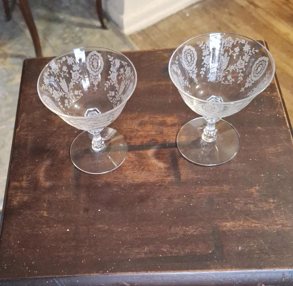 Etched Floral Coupe Glasses - Set of 2