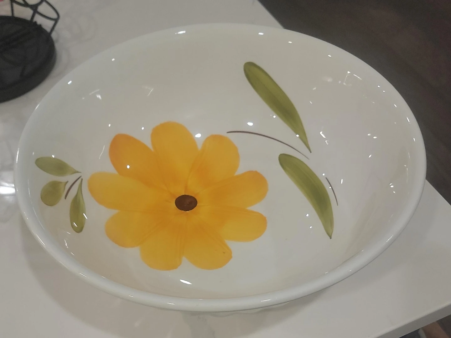 Floral Decorative Bowl - Yellow Flower Design