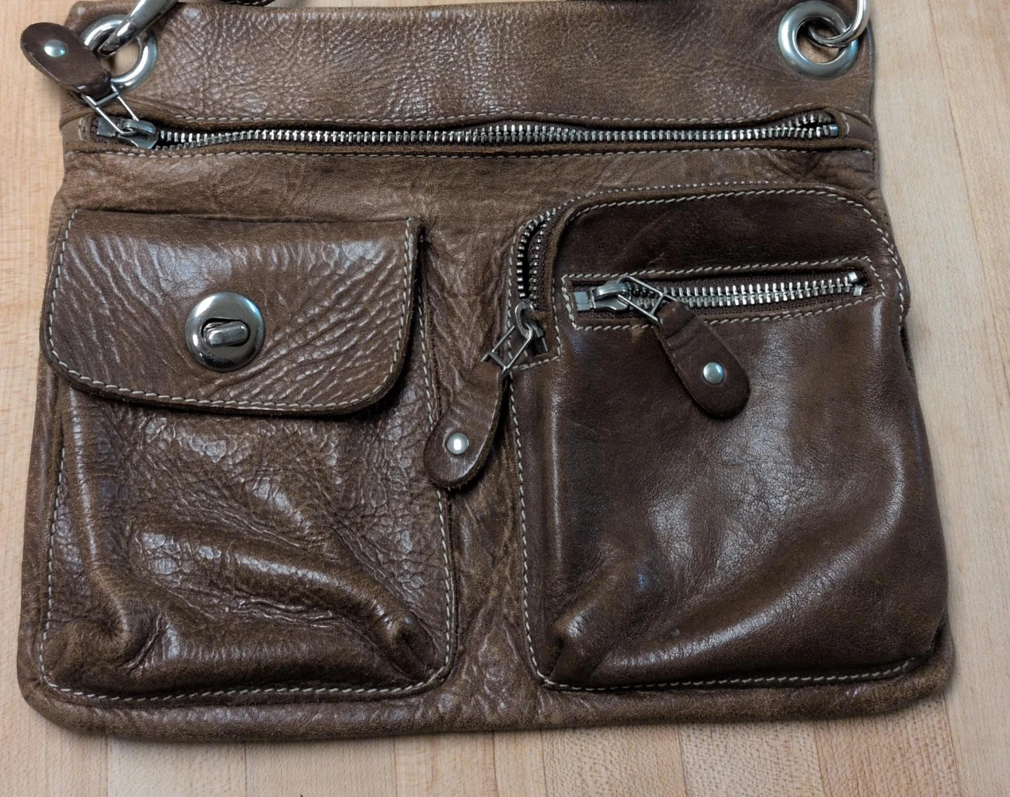 Roots Brown Leather Crossbody Bag