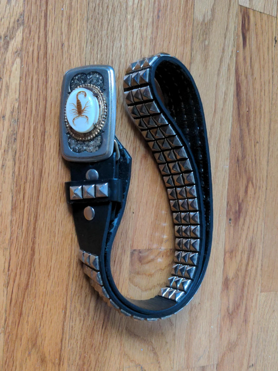Studded Leather Belt with Scorpion Buckle