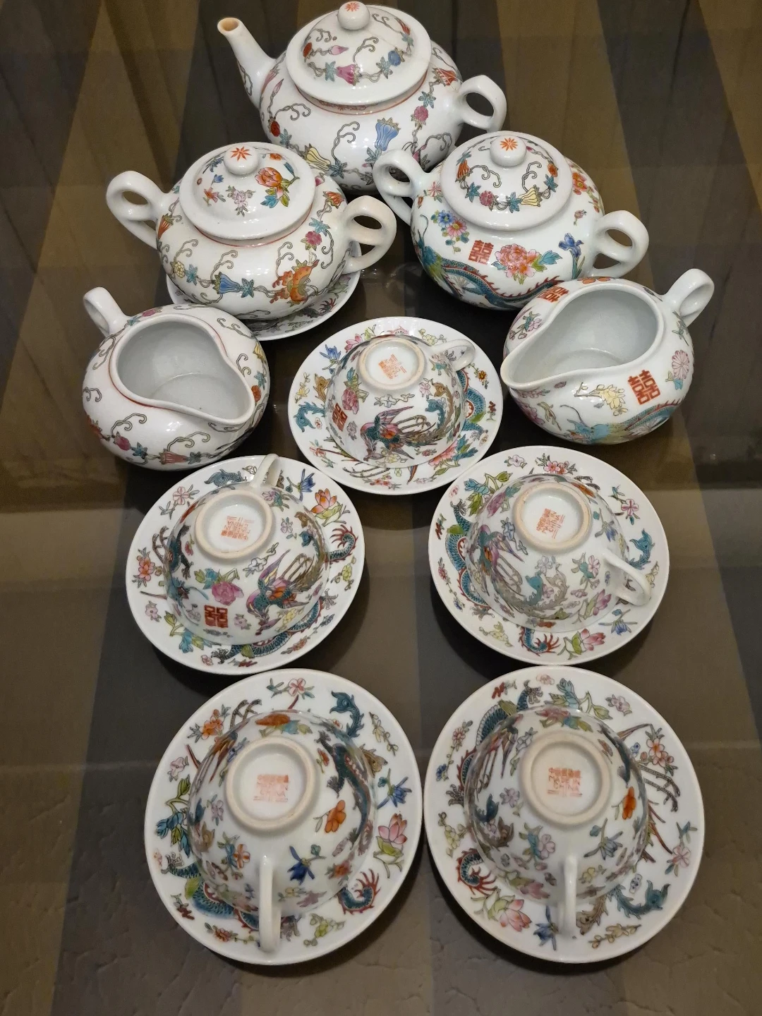Vintage Porcelain Tea Set - Dragon & Phoenix Design