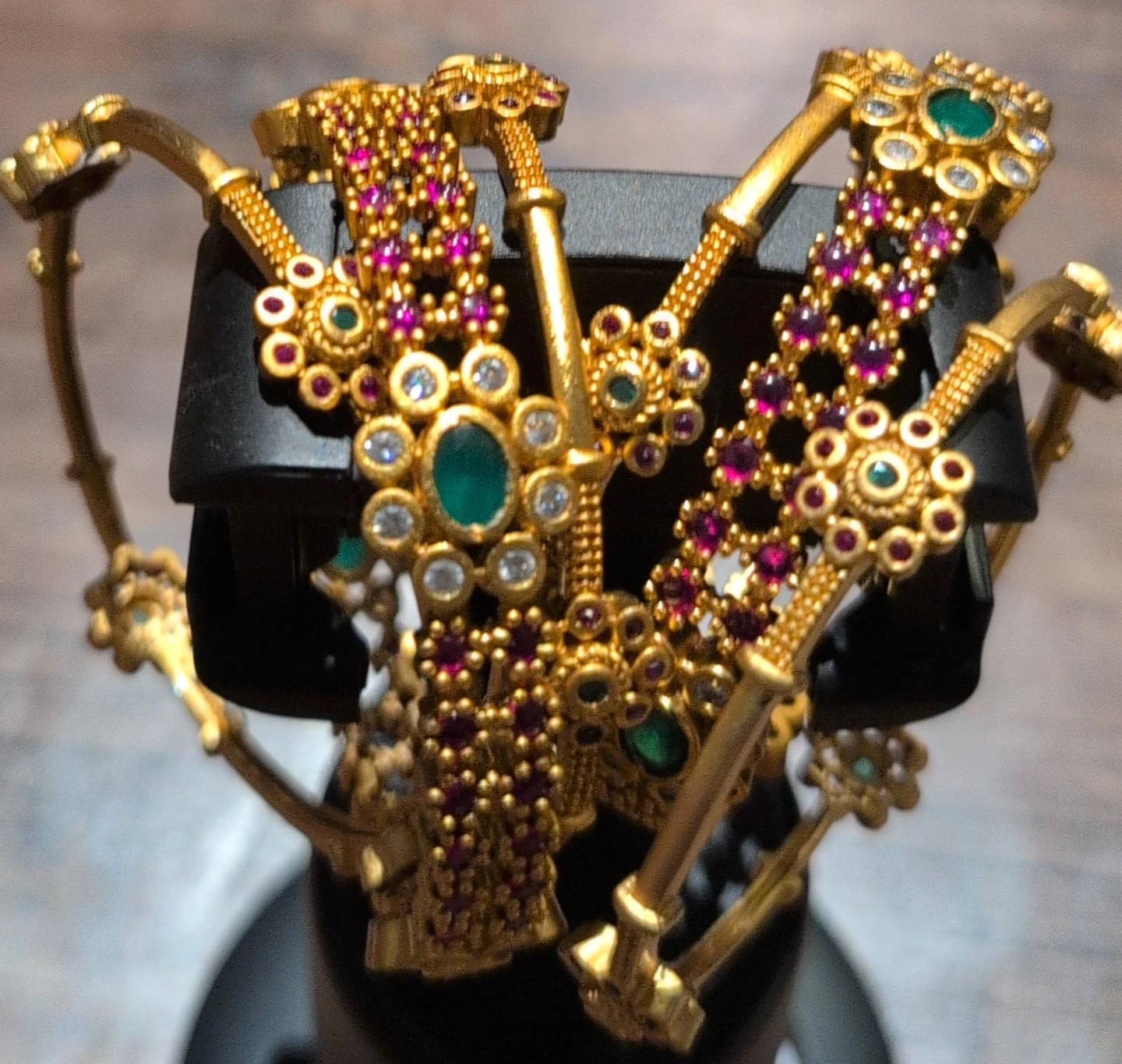 Gold plated South Indian Bangles with Emerald and Ruby Stones